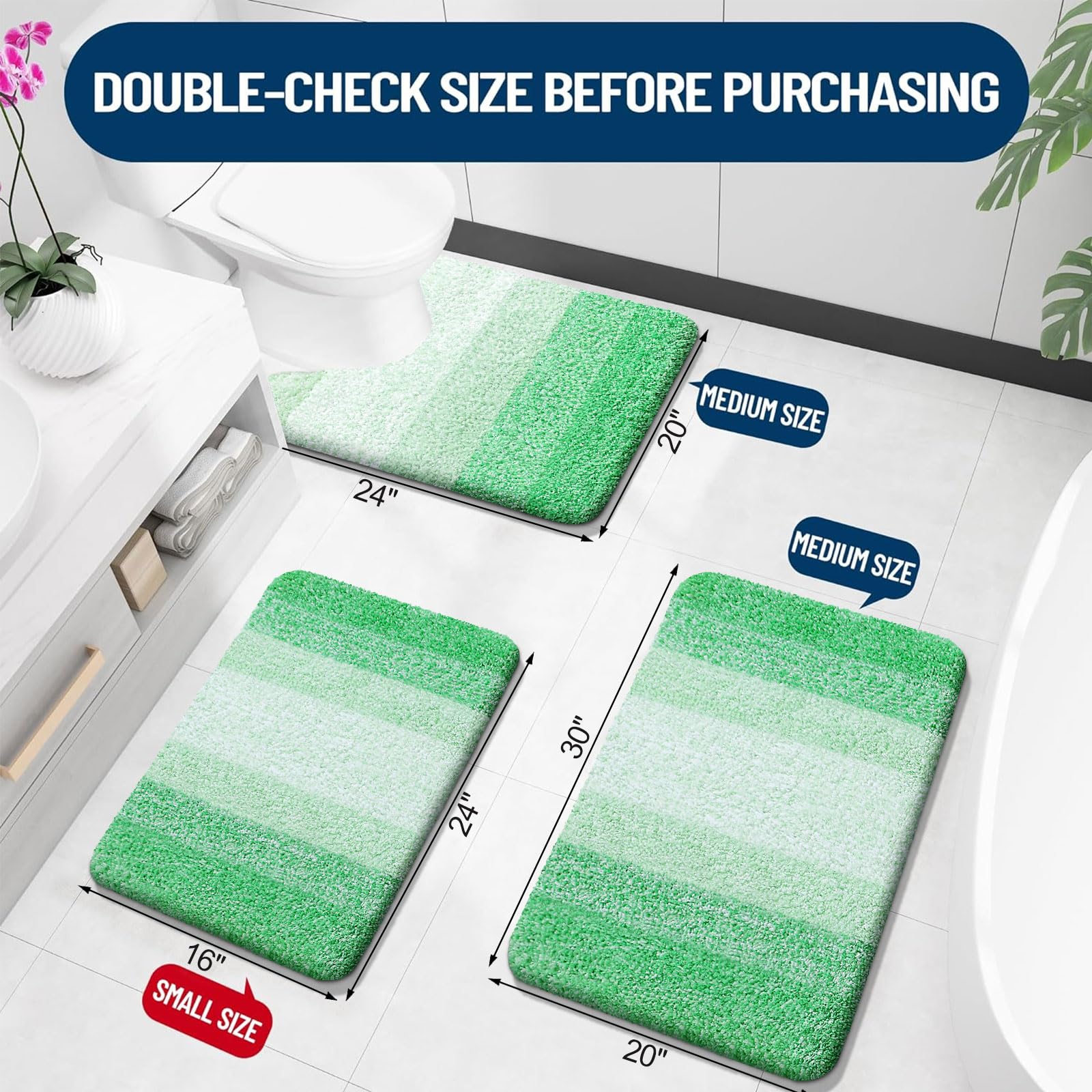 Olanly Bathroom Rugs Sets 3 Piece, Soft Absorbent Microfiber Bath Rugs And U-Shaped Contour Toilet Rug Area Rug Set, Non-Slip Ba