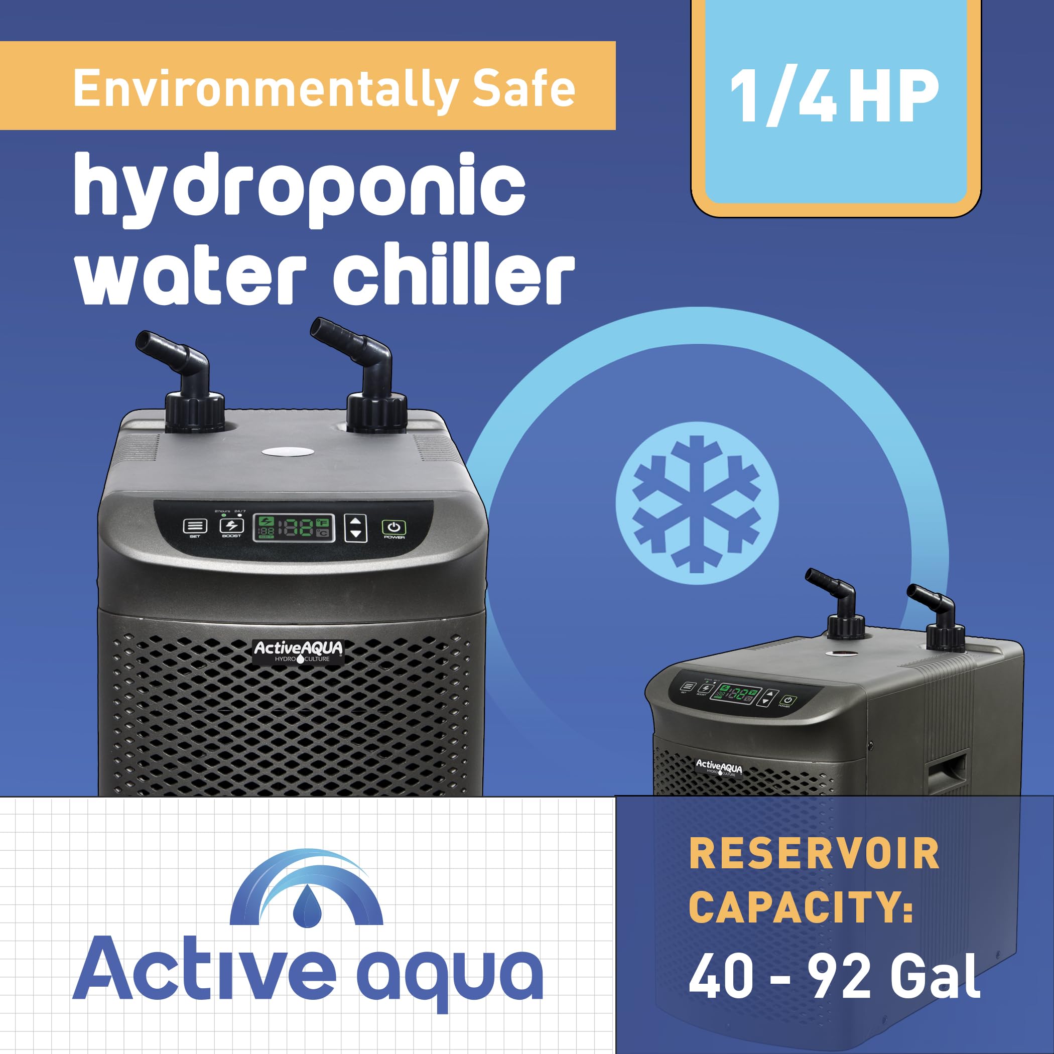 Active Aqua Aach25Hp Hydroponic Water Chiller Cooling System, 1/4 Hp, Rated Btu Per Hour: 3,010, User-Friendly,Black