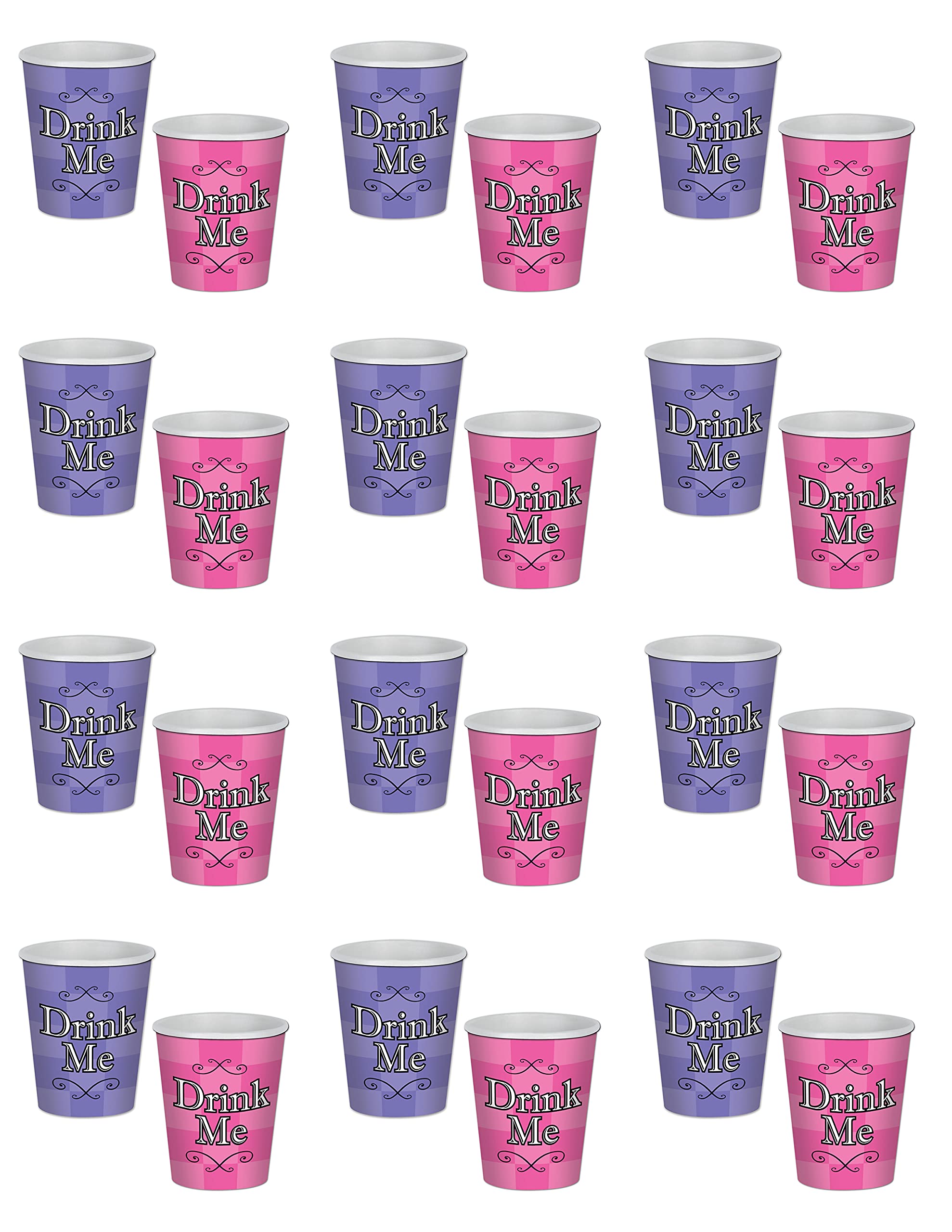 Beistle 58182, Piece Alice In Wonderland Beverage Cups, 9 Ounces, 24 Count (Pack Of 1), Purple/Pink/Black/White