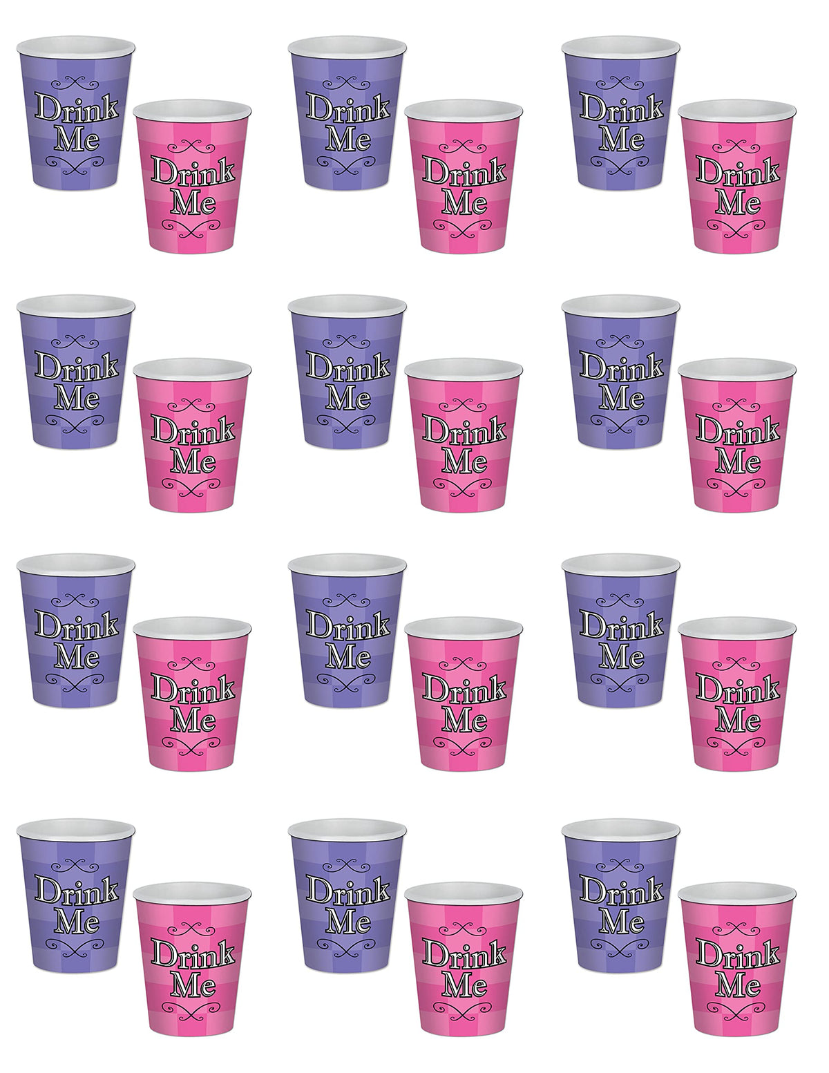 Beistle 58182, Piece Alice In Wonderland Beverage Cups, 9 Ounces, 24 Count (Pack Of 1), Purple/Pink/Black/White