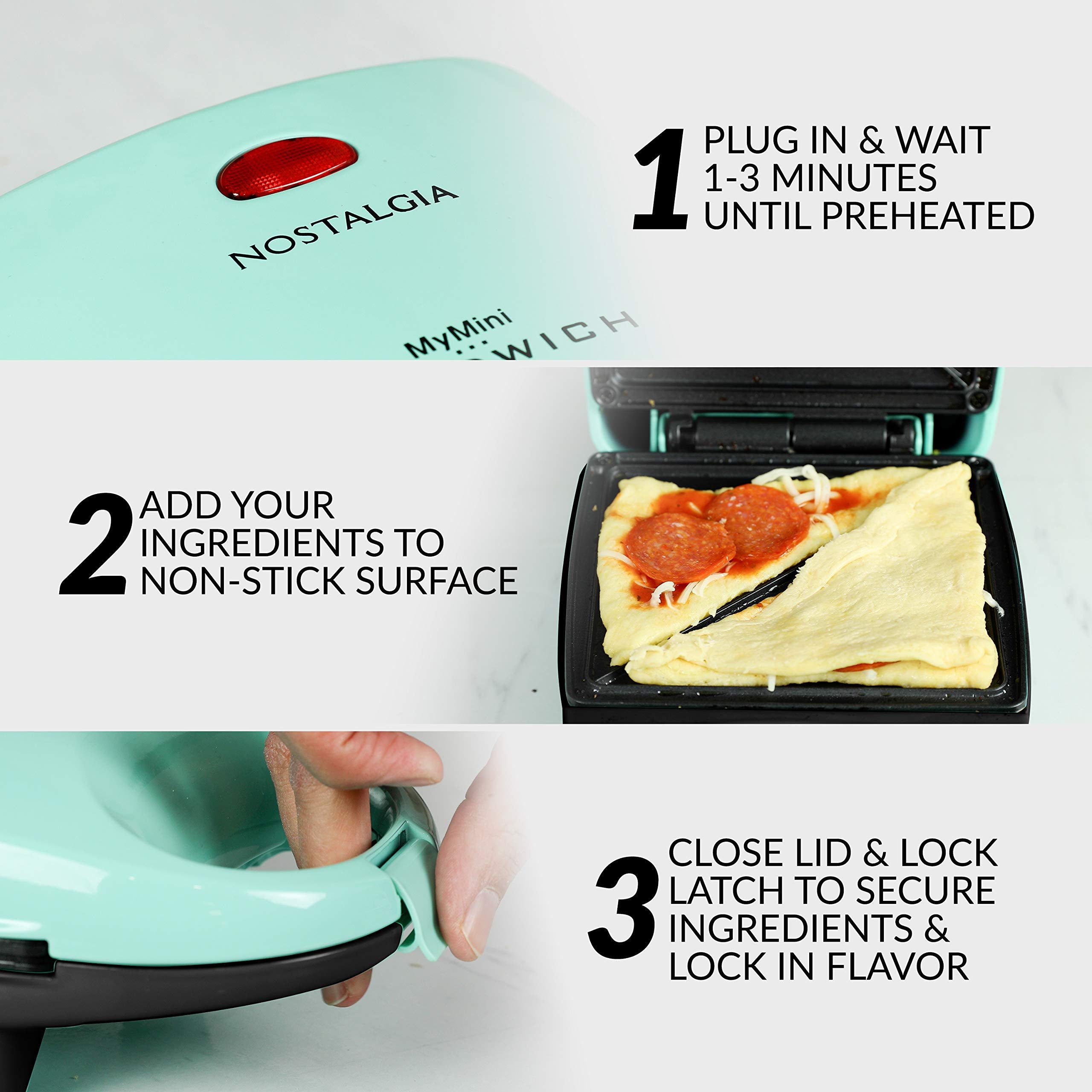 Nostalgia MyMini Sandwich Maker, Nonstick Panini Press, Mint Green, Mini, Model MSAND5MG