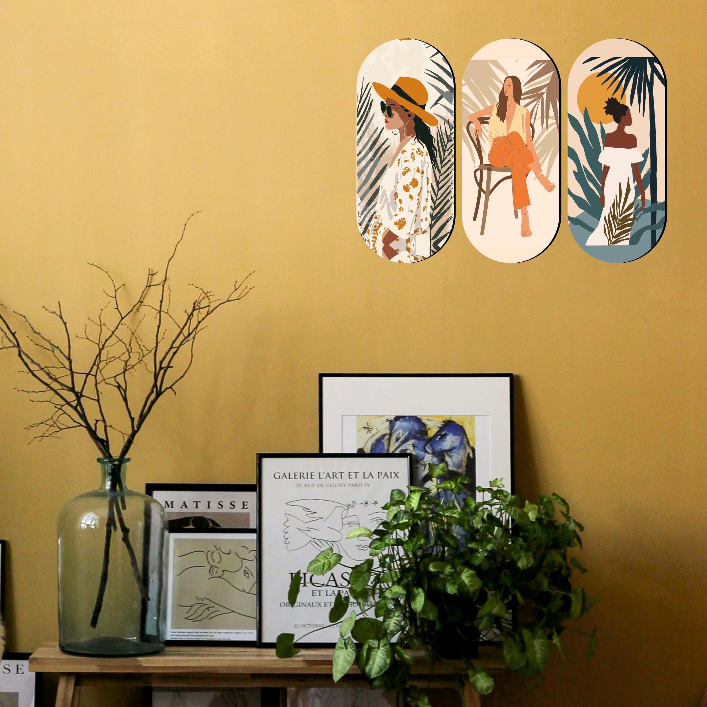 Amazingily Elegant Wall Decoration Art - Handcrafted Traditional Wooden Decor Piece (Set Of 3 | 11.5 * 5.5 Inches | Pattern-47)