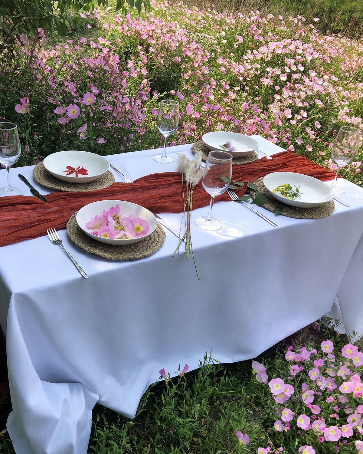 Fusenyuan Terracotta Cheesecloth Table Runner 10Ft 1Pcs For Boho Wedding Farmhouse Party Rustic Gauze Table Runner 120'' X 35''