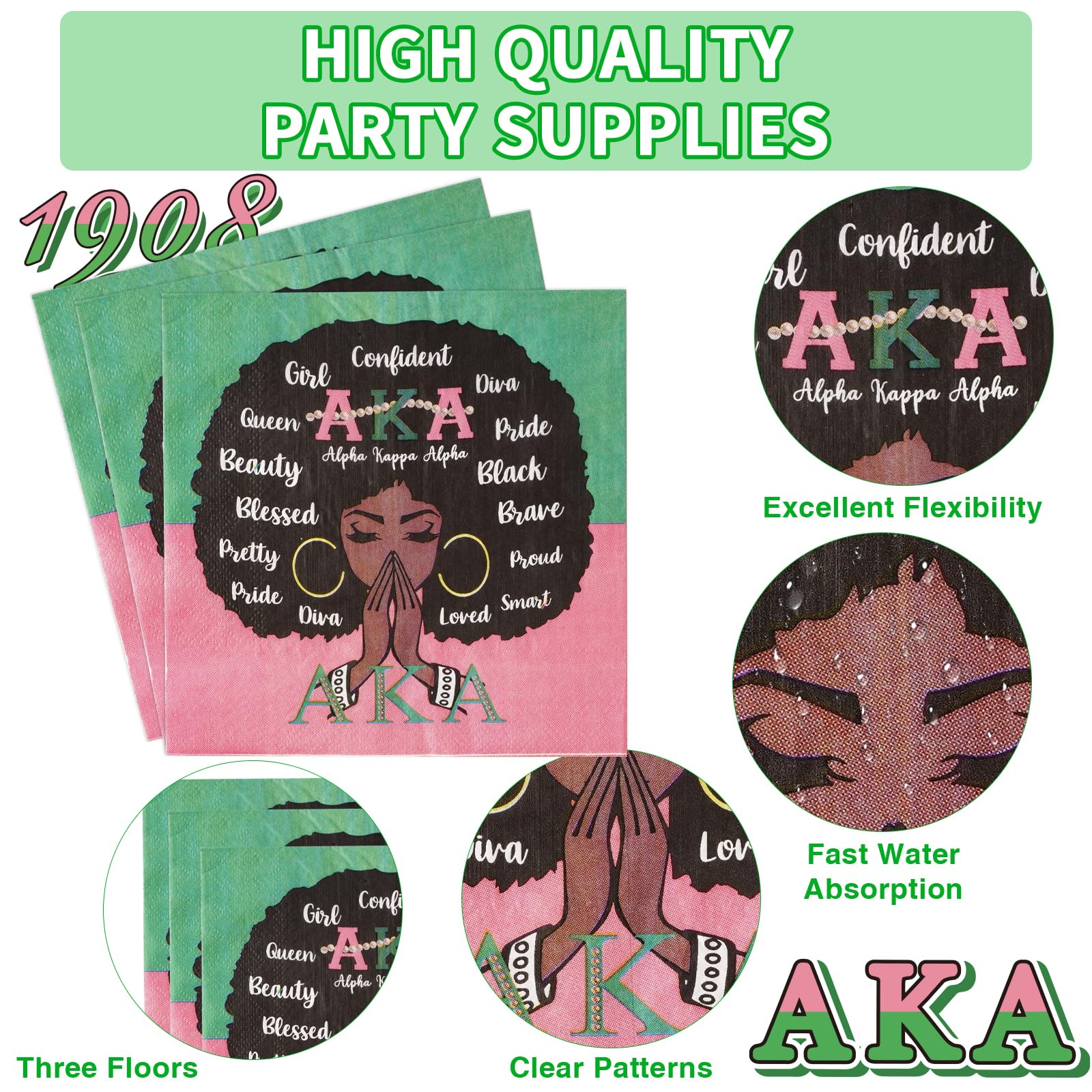 96Pcs Aka Party Supplies Aka Party Plates Disposable Hip Hop Style 1908 Pink Green Aka Paper Tableware Set For Women Girls Kids