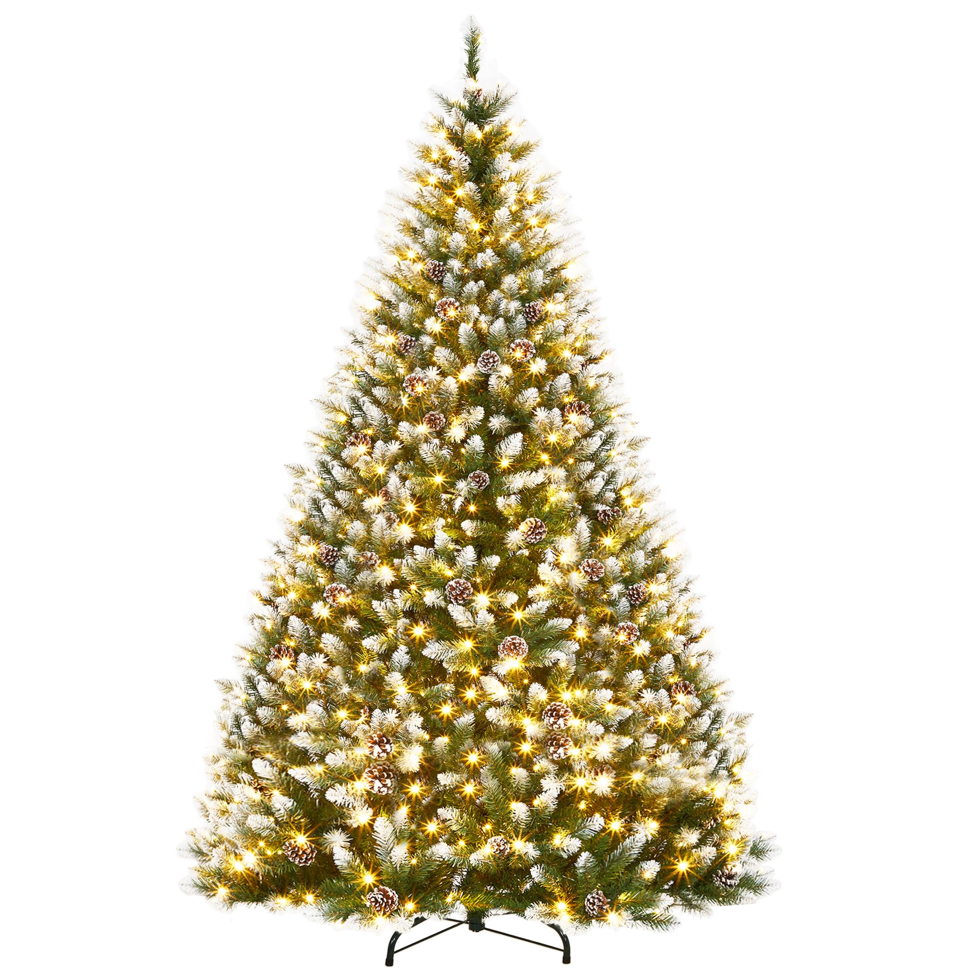 9 ft Christmas Tree, Christmas Decorations with 900 Lights, Pre-lit Artificial Christmas Tree with 1800 Snowy White PVC Branches