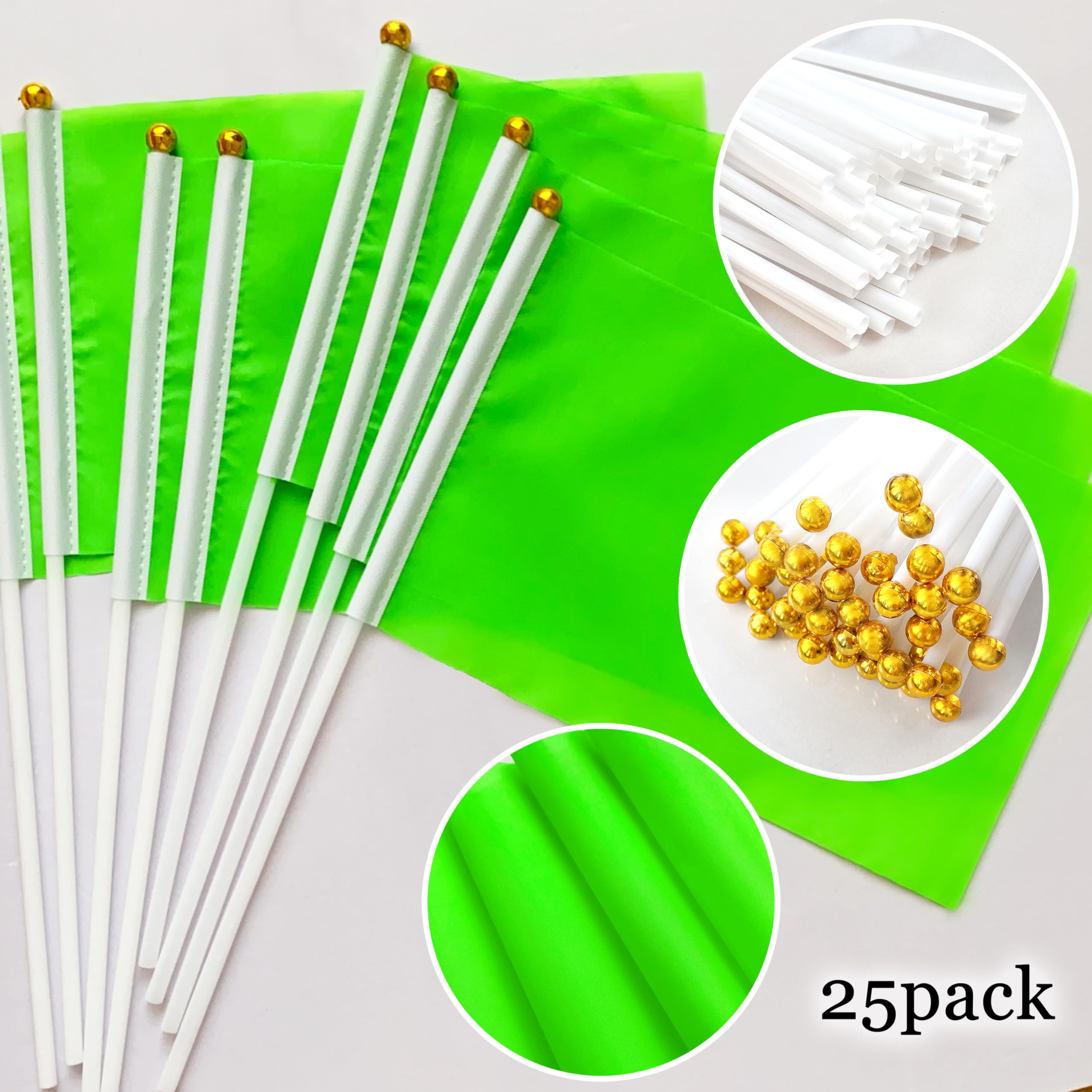 Kerda 25 Pack Solid Green Flags Small Mini Green Diy Graffiti Flags On Stick,Party Decorations For Grand Opening,Kids Birthday,C