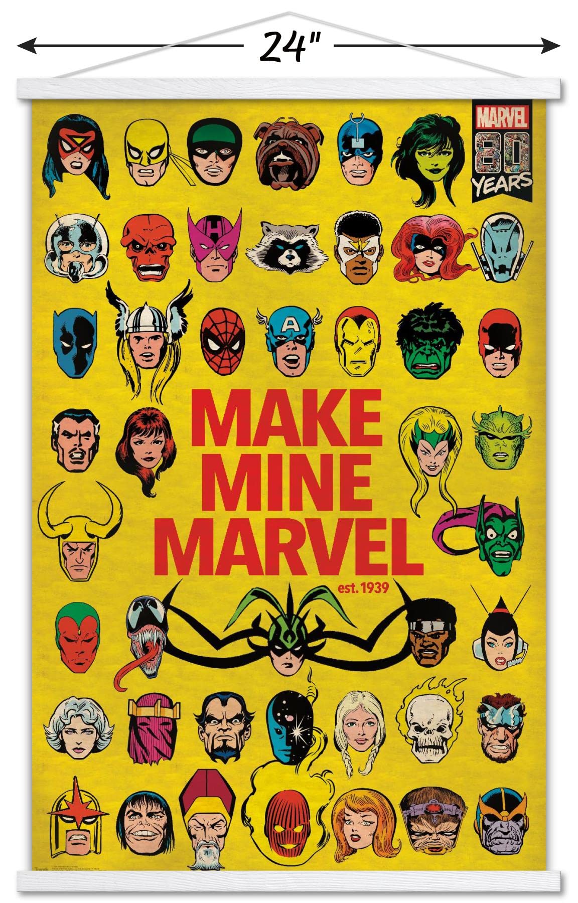 Trends International Marvel Comics - Marvel 80Th Anniversary - Group Wall Poster, 22.375'' X 34'', Print And White Hanger Bundle
