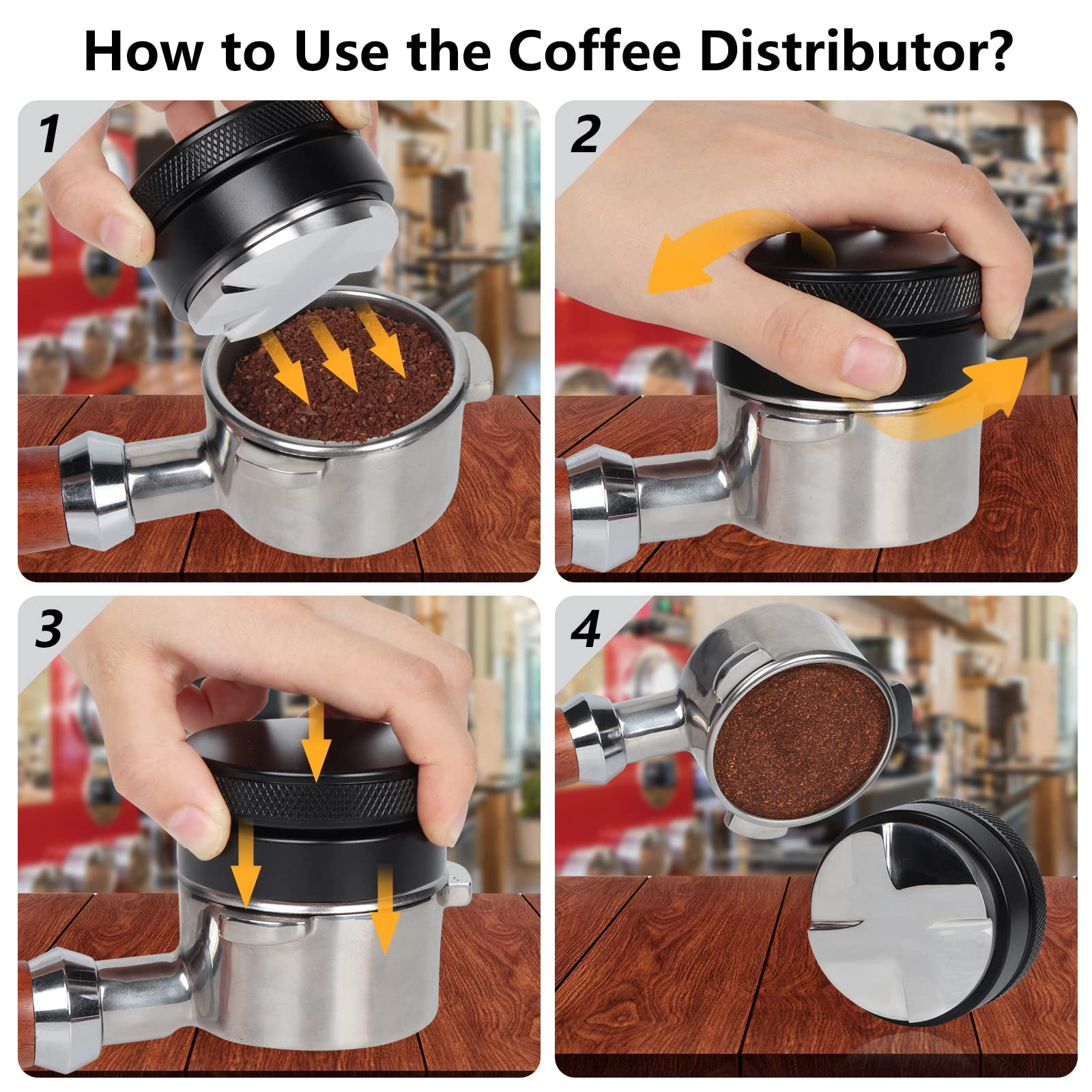 Xsuper 58Mm Coffee Distributor & Tamper, Espresso Coffee Leveler Fit, 4 Angled Slopes Adjustable Depth Espresso Hand Tamper, Pro