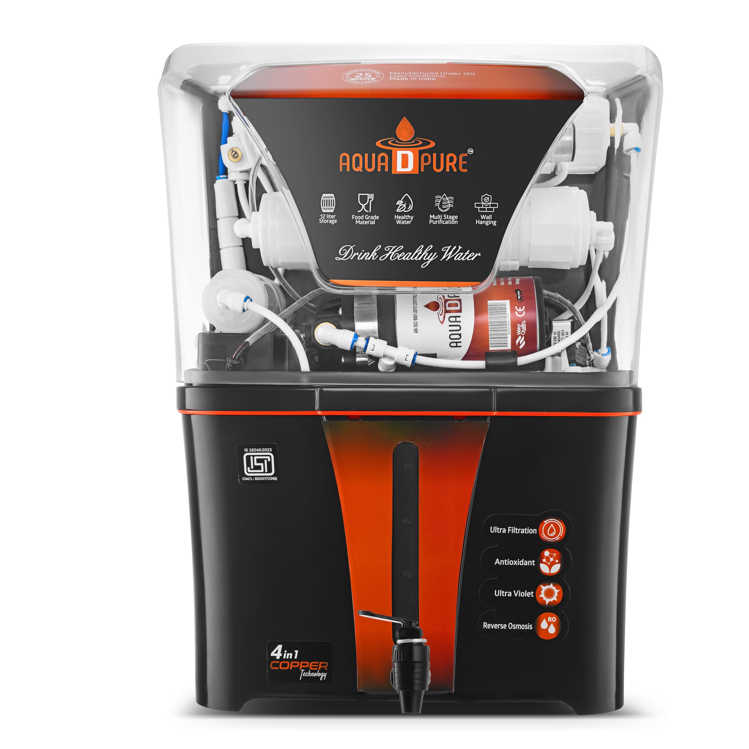 Aqua D Pure 4X Technology With Zinc Copper Alkaline Purification, 10 Stage Ro Water Purifier With Uv, Uf, Tds Adjuster And 12 Li