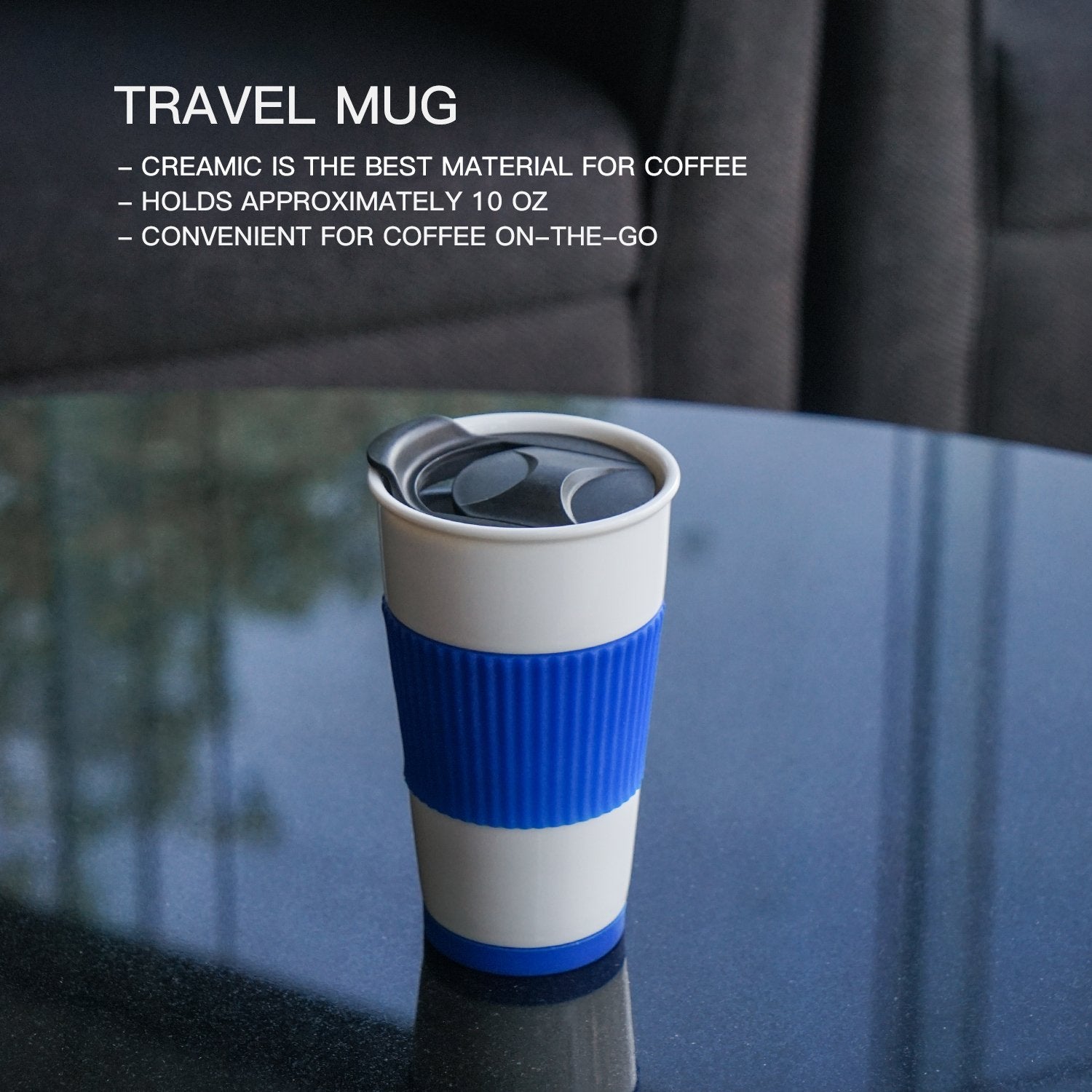 Udmg Ceramic Double Wall Insulated Travel Coffee Cup With Slider Lid, Silicone Sleeve & Built-In Coaster, 10 Fl.Oz (Coffee)