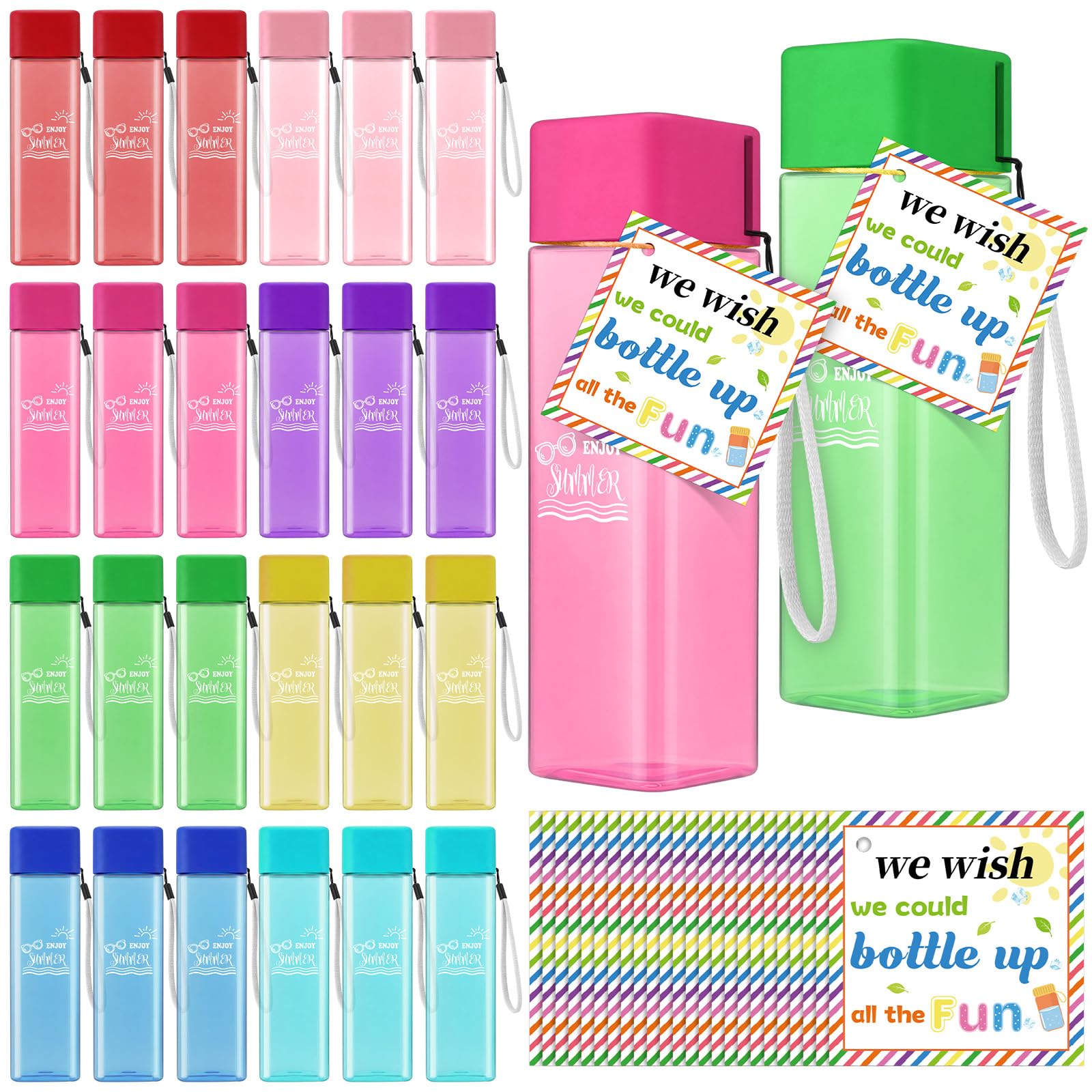 Rtteri 24 Sets Water Bottles Bulk Back to School 17 oz Summer Party Favors for Kids Plastic Reusable Water Bottles Classroom Pri