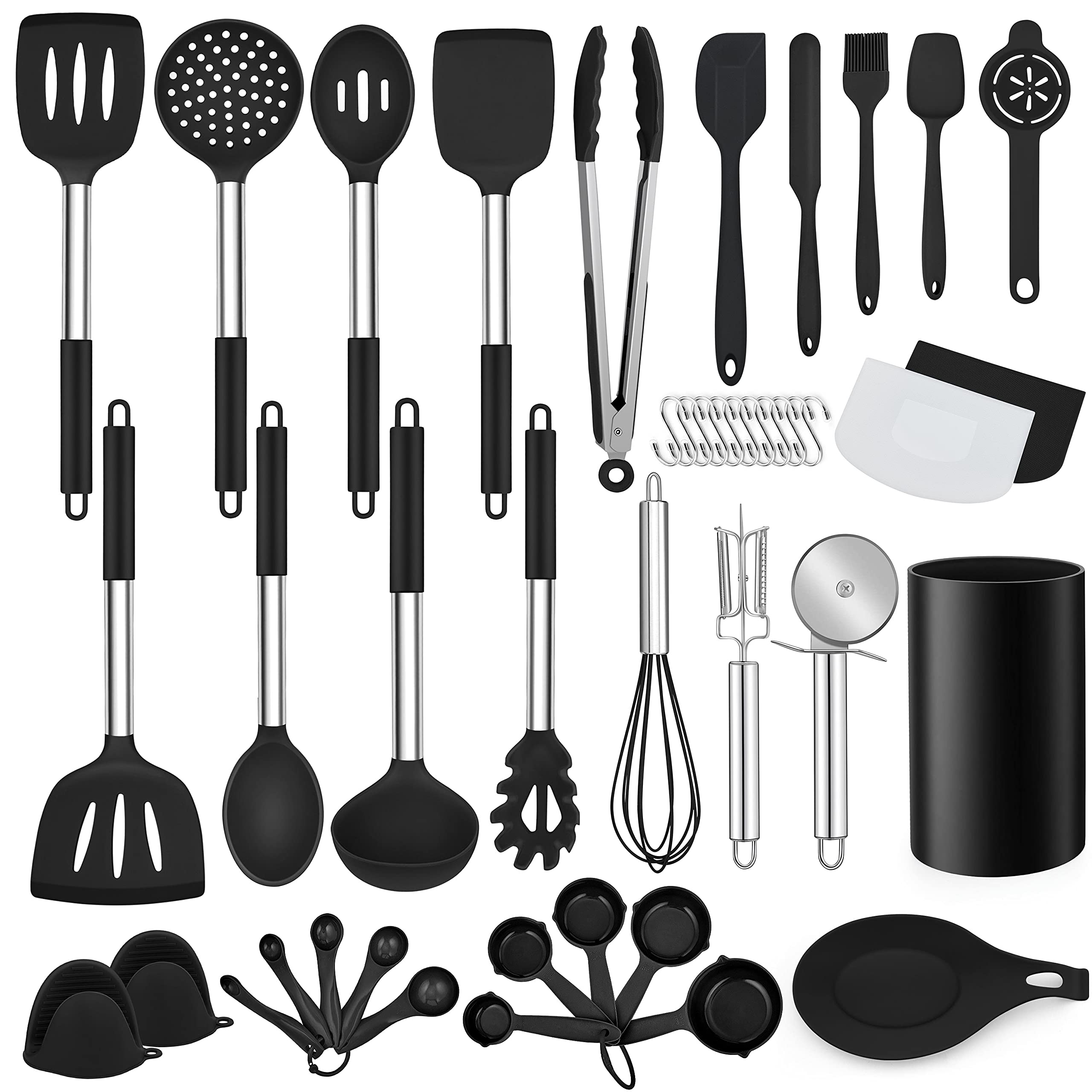 Lianyu 43 Pcs Kitchen Cooking Utensils Set, Silicone Cooking Utensils Spatula Set With Holder, Heat Resistant Kitchen Gadgets To