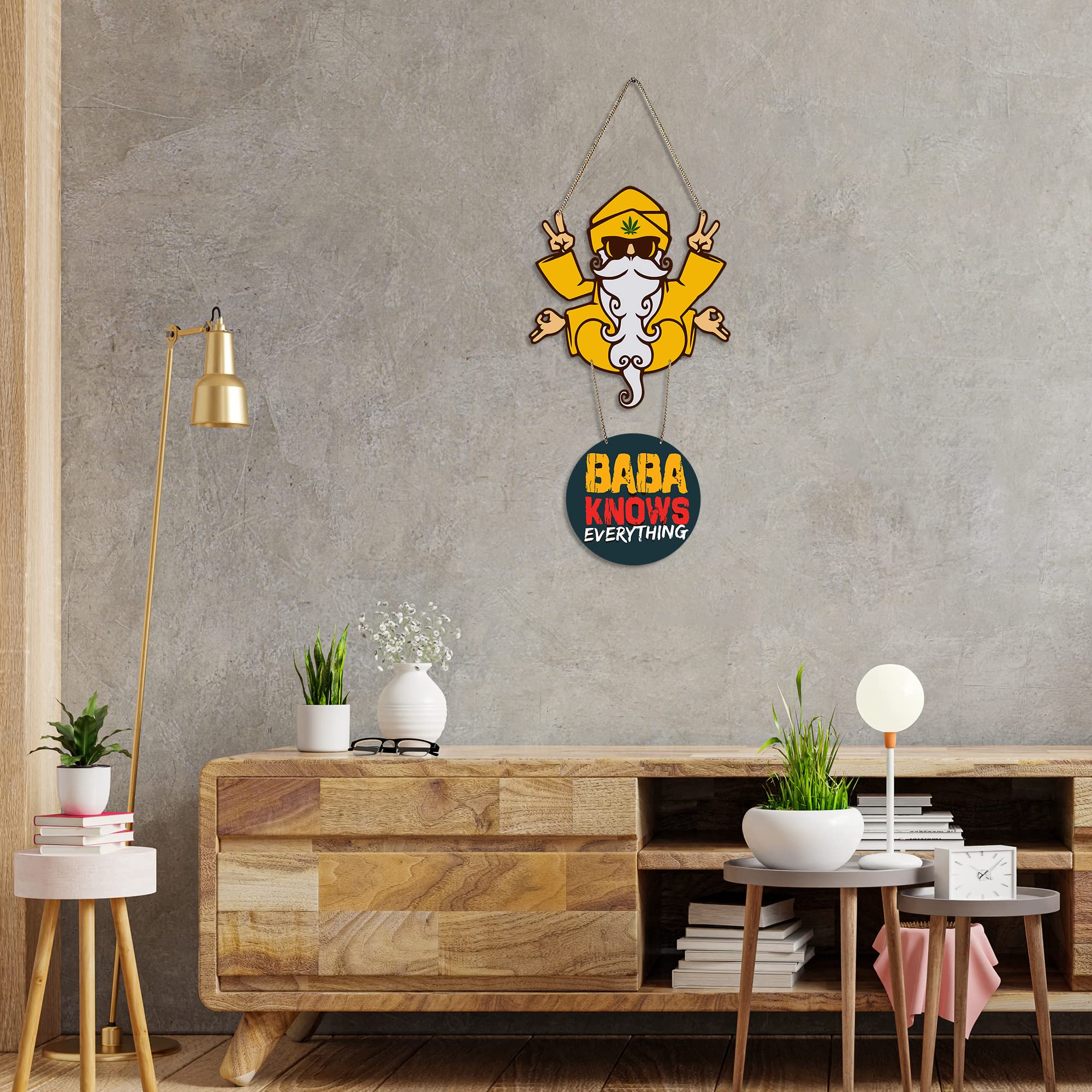 Artvibes Baba Knows Printed Wooden Wall Hanger with Quotes for Home Decor | Office | Gifts | Living Room | Bedroom | Wood Decora