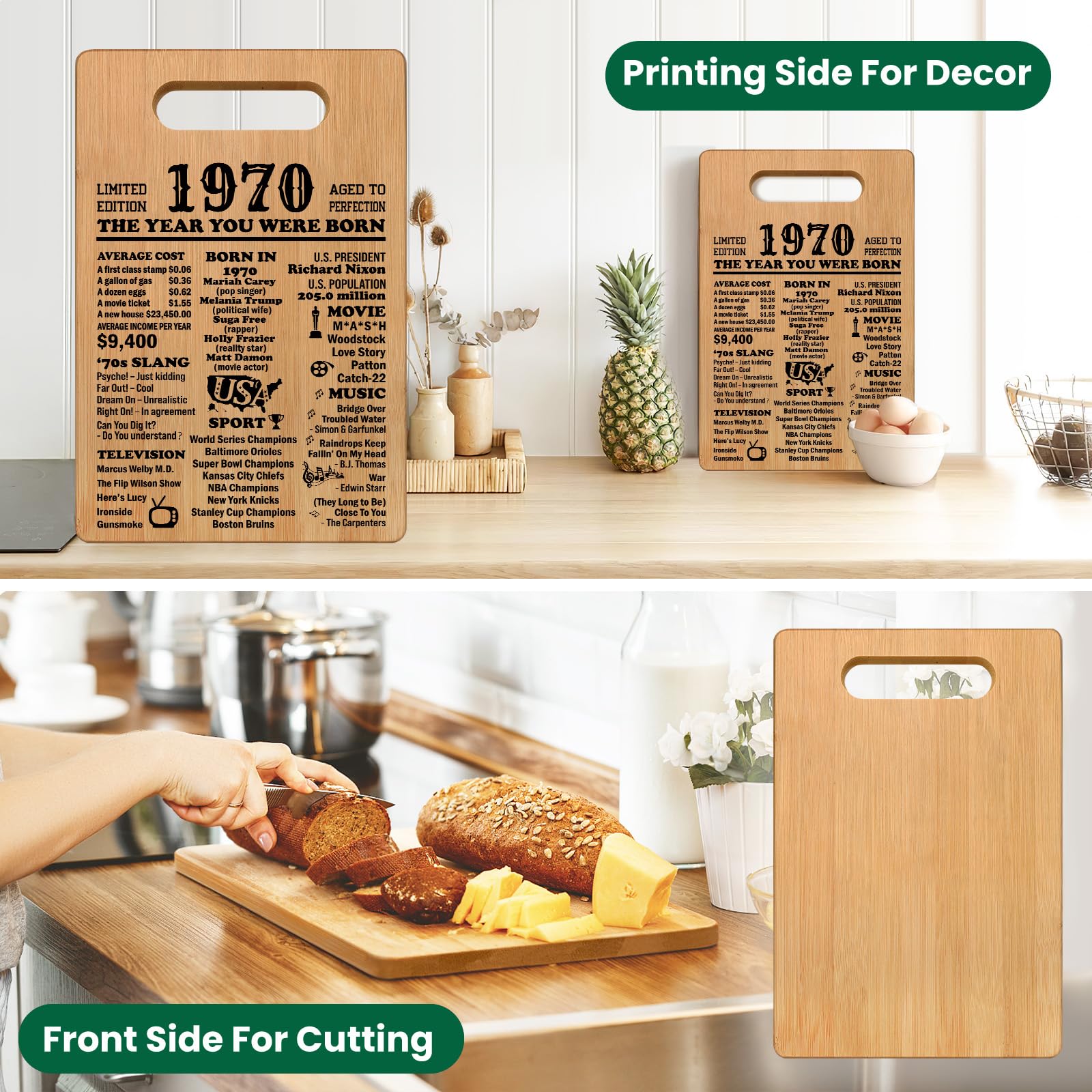 55th Birthday Gifts for Women Men, 1970 Cutting Board 55th Birthday Gifts for Her Him, Happy Birthday 55 Years Old Gifts 55th Bi