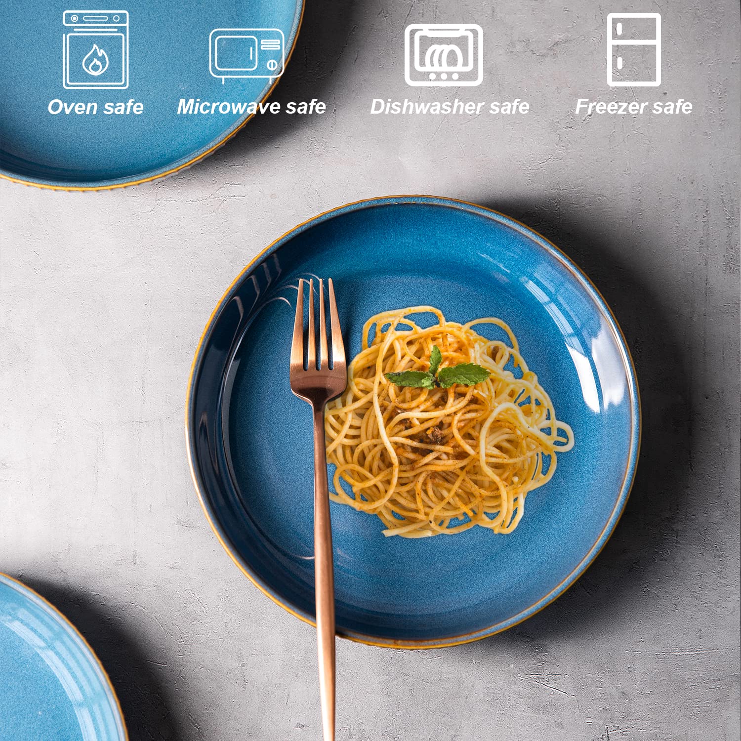 Csyy 4 Pcs Pasta Bowls 35 Ounces, 8.5 Inch Porcelain Large Serving Bowls, Premium Deep Dinner Plates Round Salad Plate Set For S