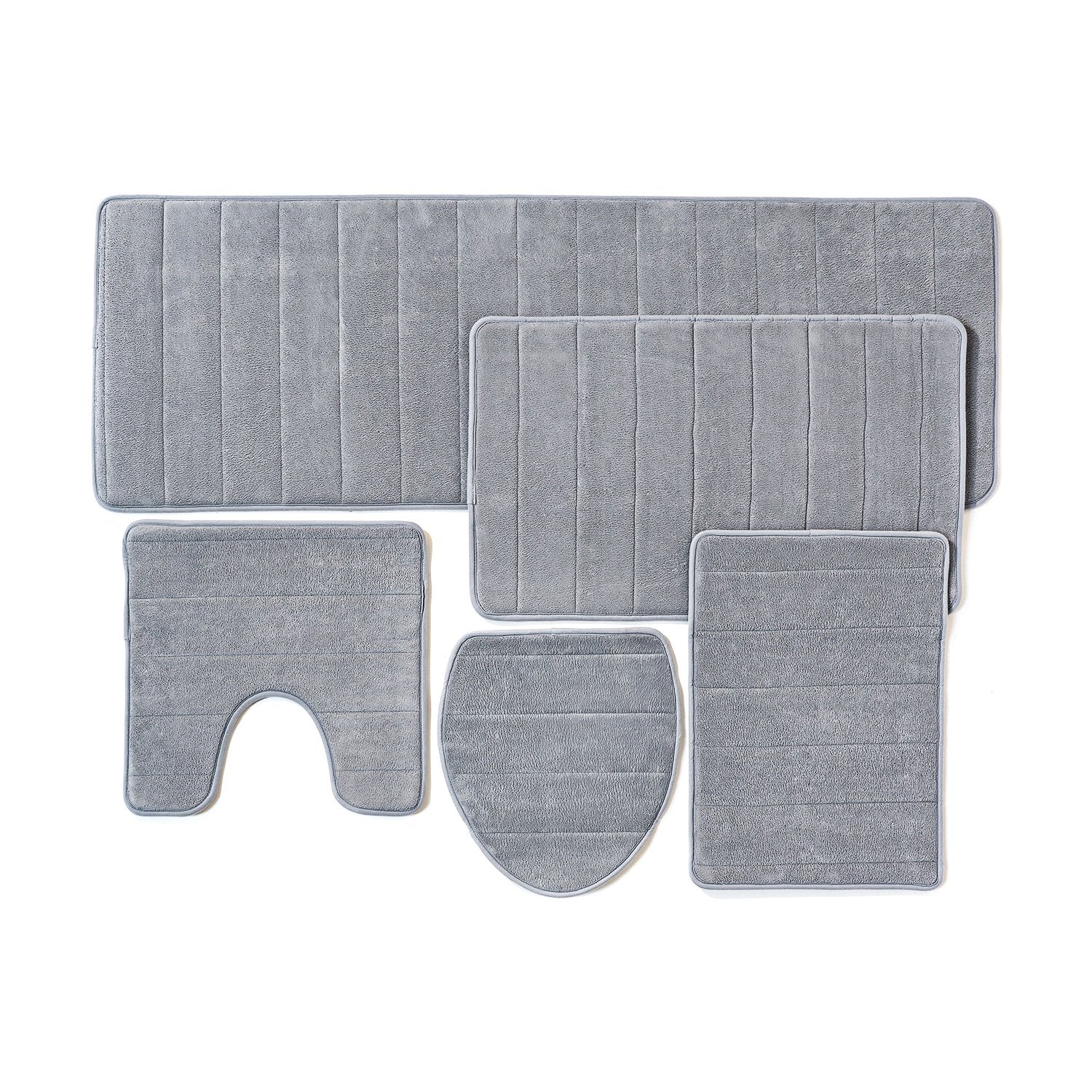 Over The Floor  Bath Mats 5-Piece Set Thick Memory Foam - Close Out Bathroom Rugs Set, Toilet Rug, Water Absorbent, Extra Soft,