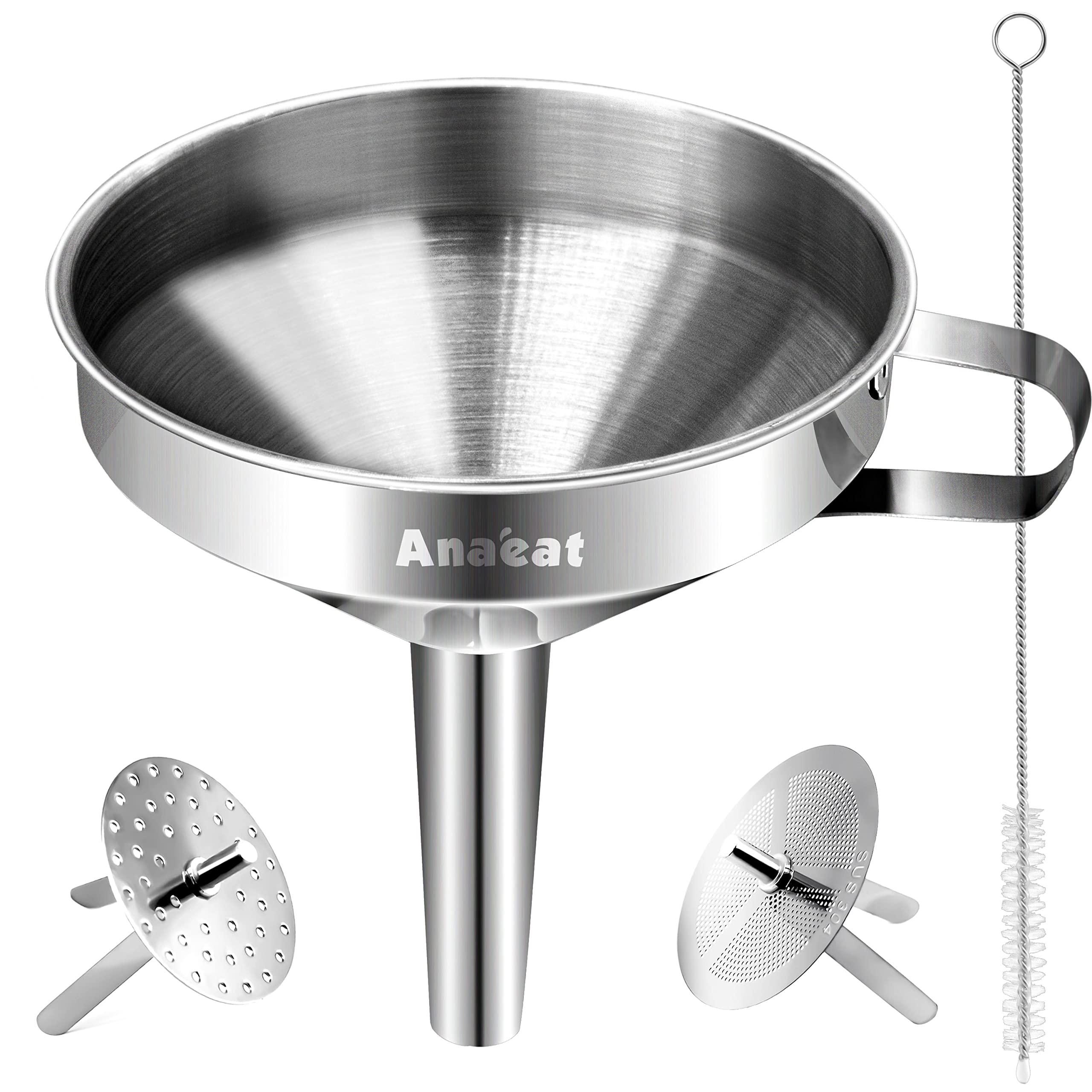 Anaeat Stainless Steel Kitchen Funnel, Multi-Use Premium Metal Food Grade Cooking Funnels With 2 Removable Strainer Filter For T