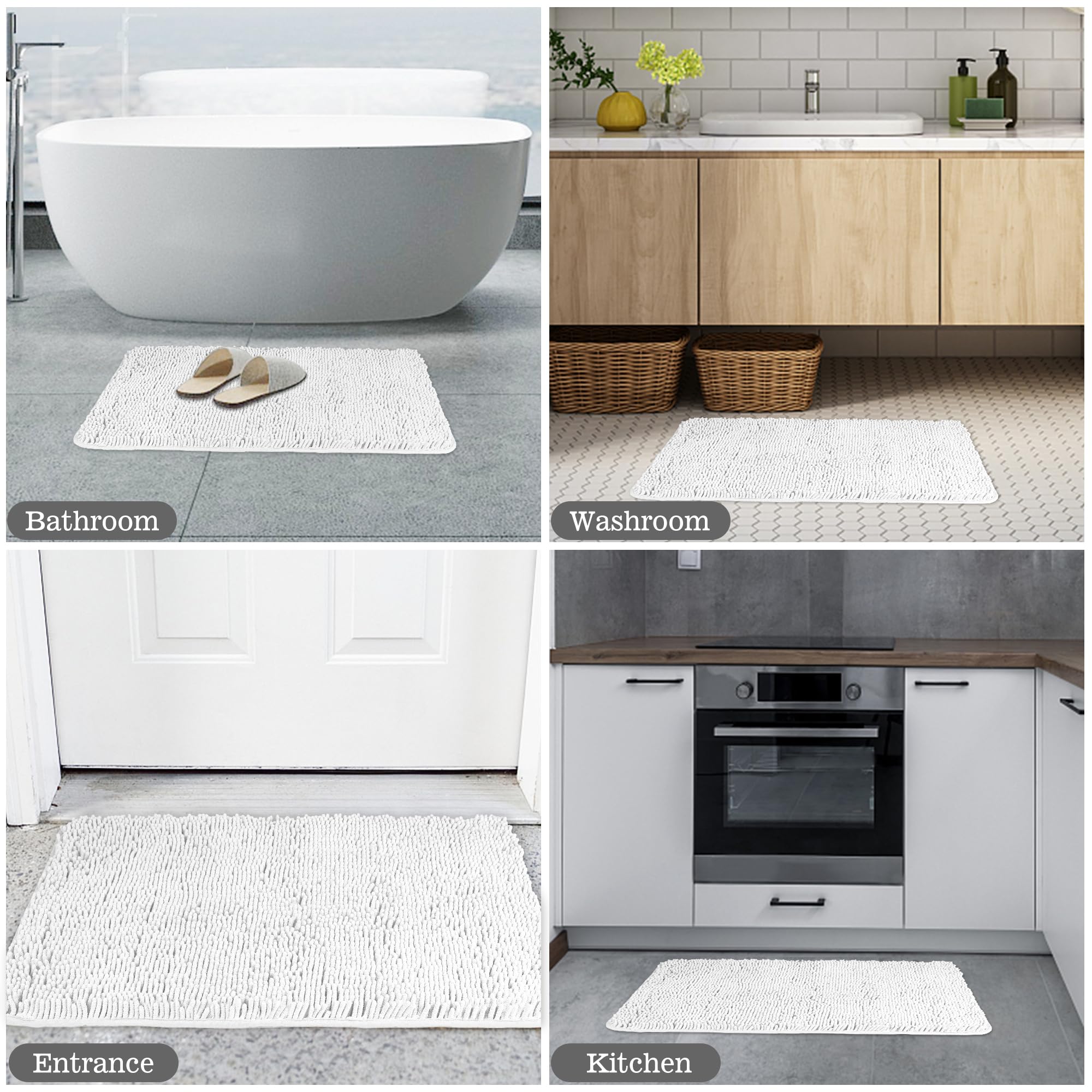 Yeaban White Bathroom Rugs - Thick Chenille Bath Mats | Absorbent And Washable Bath Rug Non-Slip, Plush And Soft Rugs For Bathro