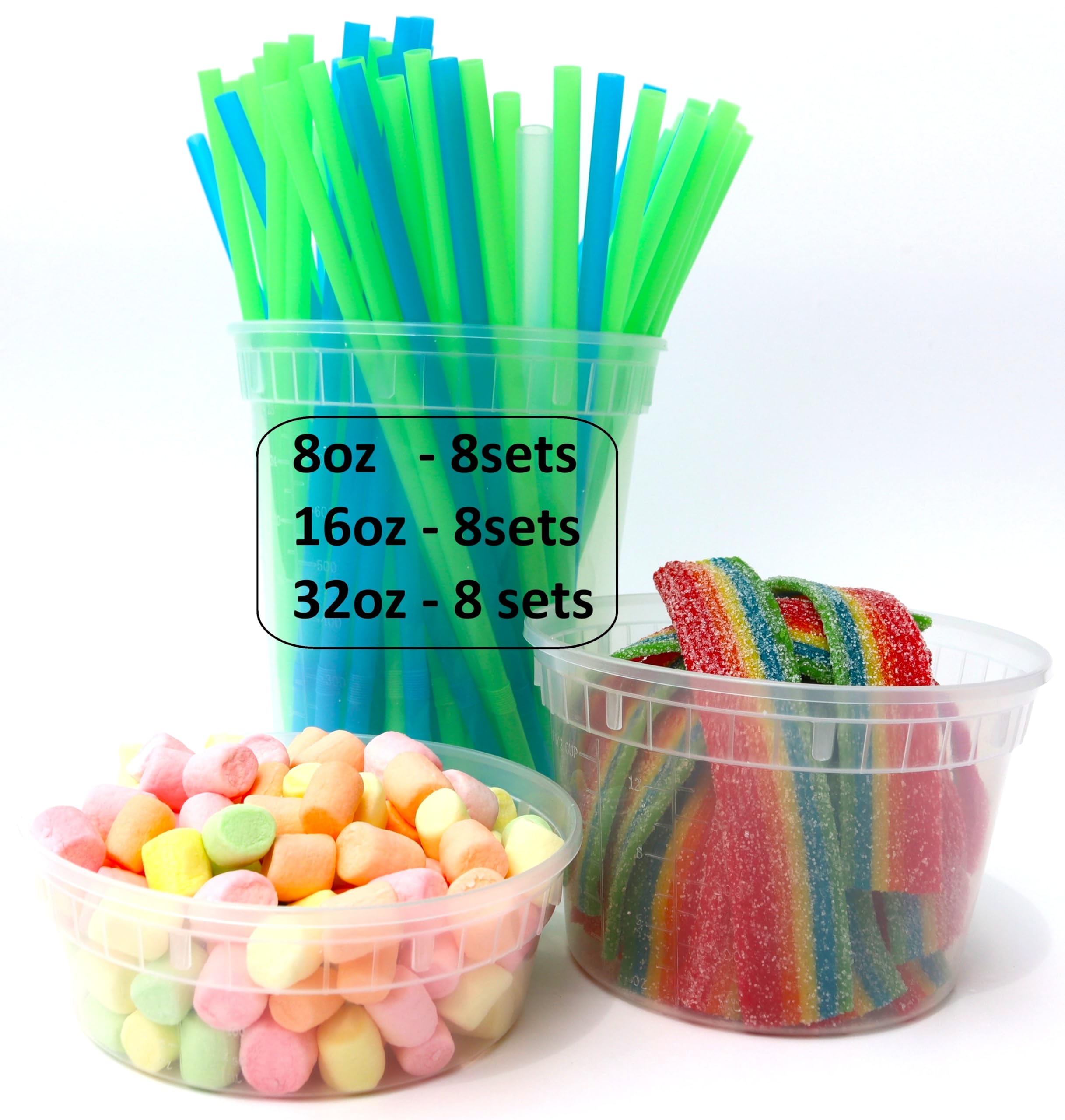 Zekii 24 Sets Mix Size Deli Containers With Lids, 8X 8Oz, 8X 16Oz, 8X 32Oz, Soup Containers W/Lids Airtight, Disposable, Bpa Fre