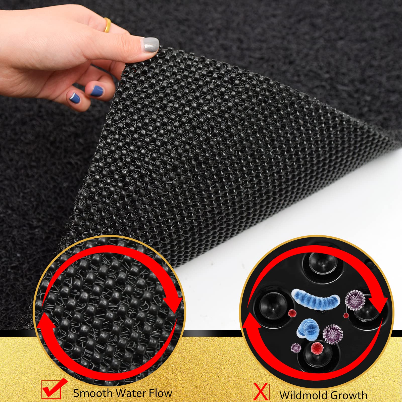 Shower Mat Non Slip Without Suction Cups,24X24 Inch, Pvc Loofah Bath Mat For Textured Tub Surface,Shower,Bathroom, Quick Drying