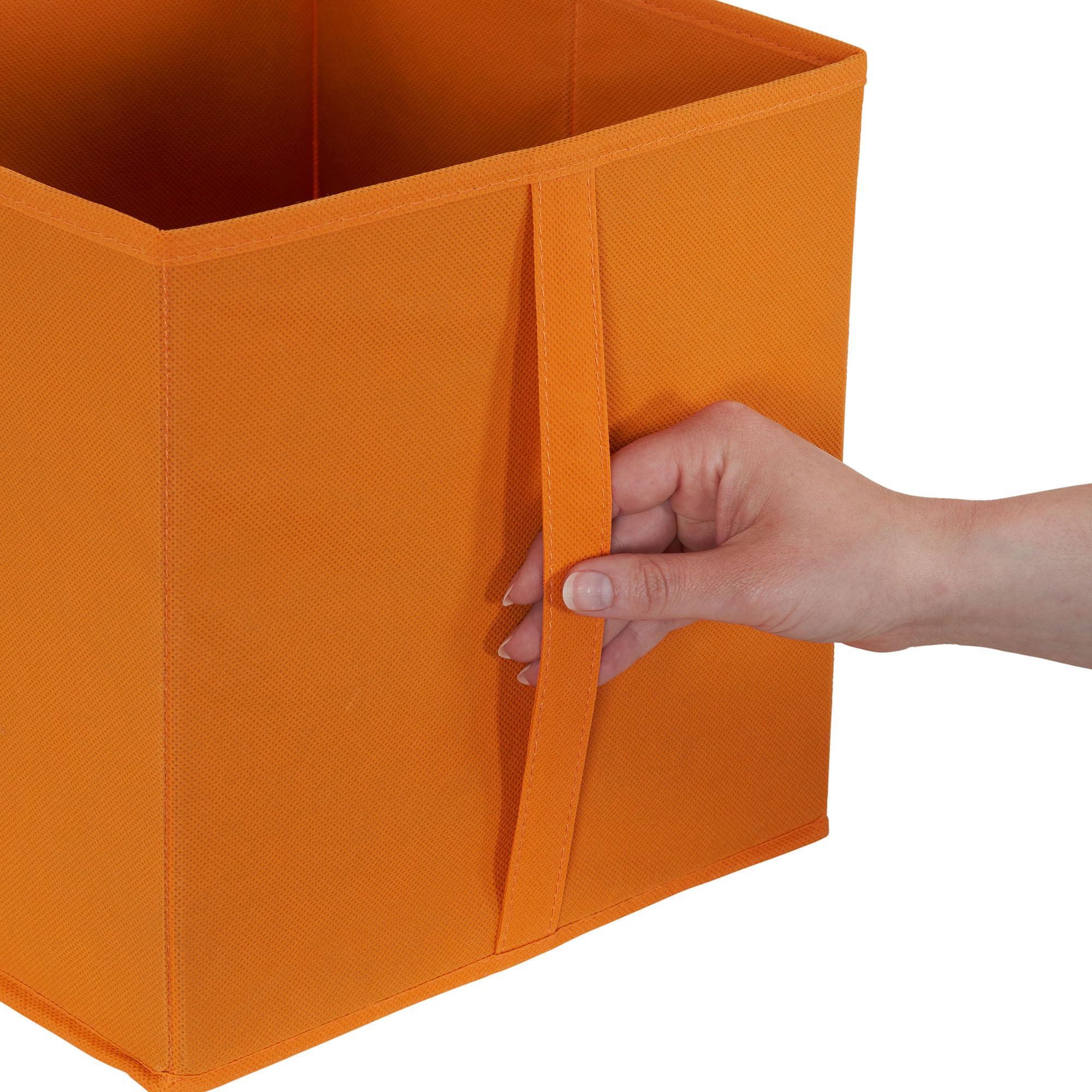 Household Essentials 334-1 Foldable Fabric Storage Bins | Set Of 6 Cubby Cubes With Vertical Handles 6 Pack, Orange