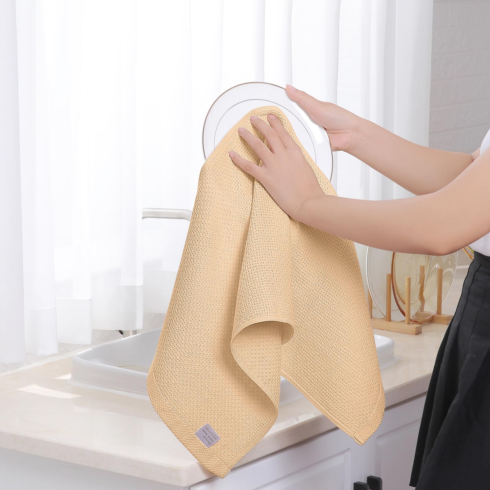 Homaxy 100% Cotton Waffle Weave Kitchen Dish Towels, Ultra Soft Absorbent Quick Drying Cleaning Towel, 13 x 28 Inches, 6-Pack, A