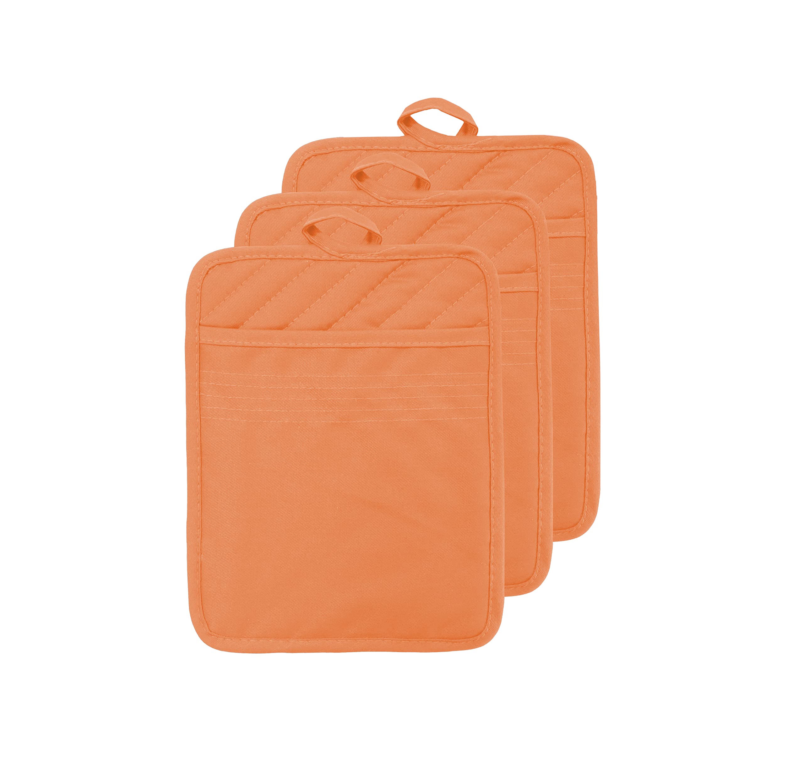 Veikery Cotton Pocket Pot Holders Machine Washable Heat Resistant Hot Pads For Kitchen And Baking Square Orange Oven Mitts 7''X9