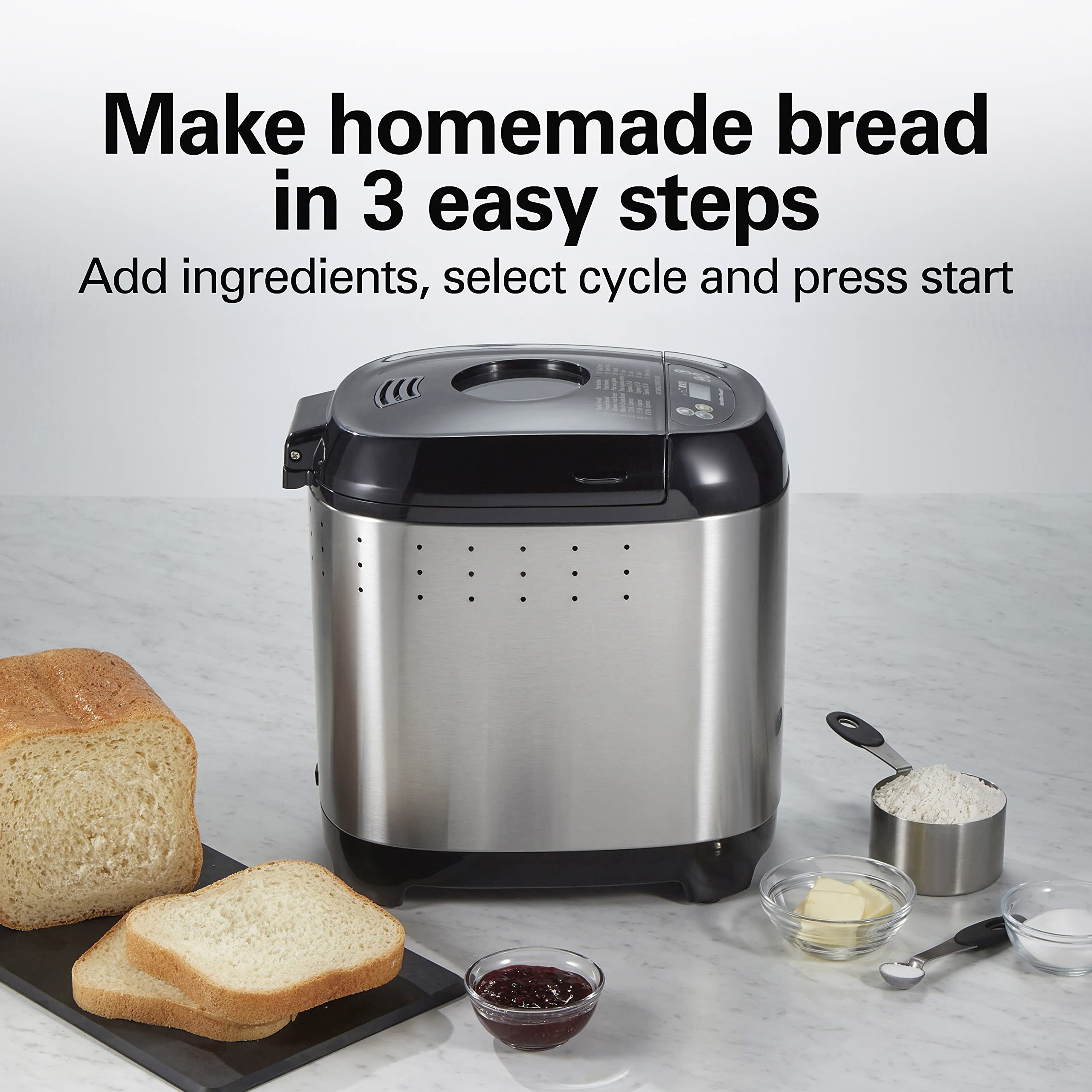 Hamilton Beach Digital Electric Bread Maker Machine Artisan And Gluten-Free, 2 Lbs Capacity, 14 Settings, Black And Stainless St