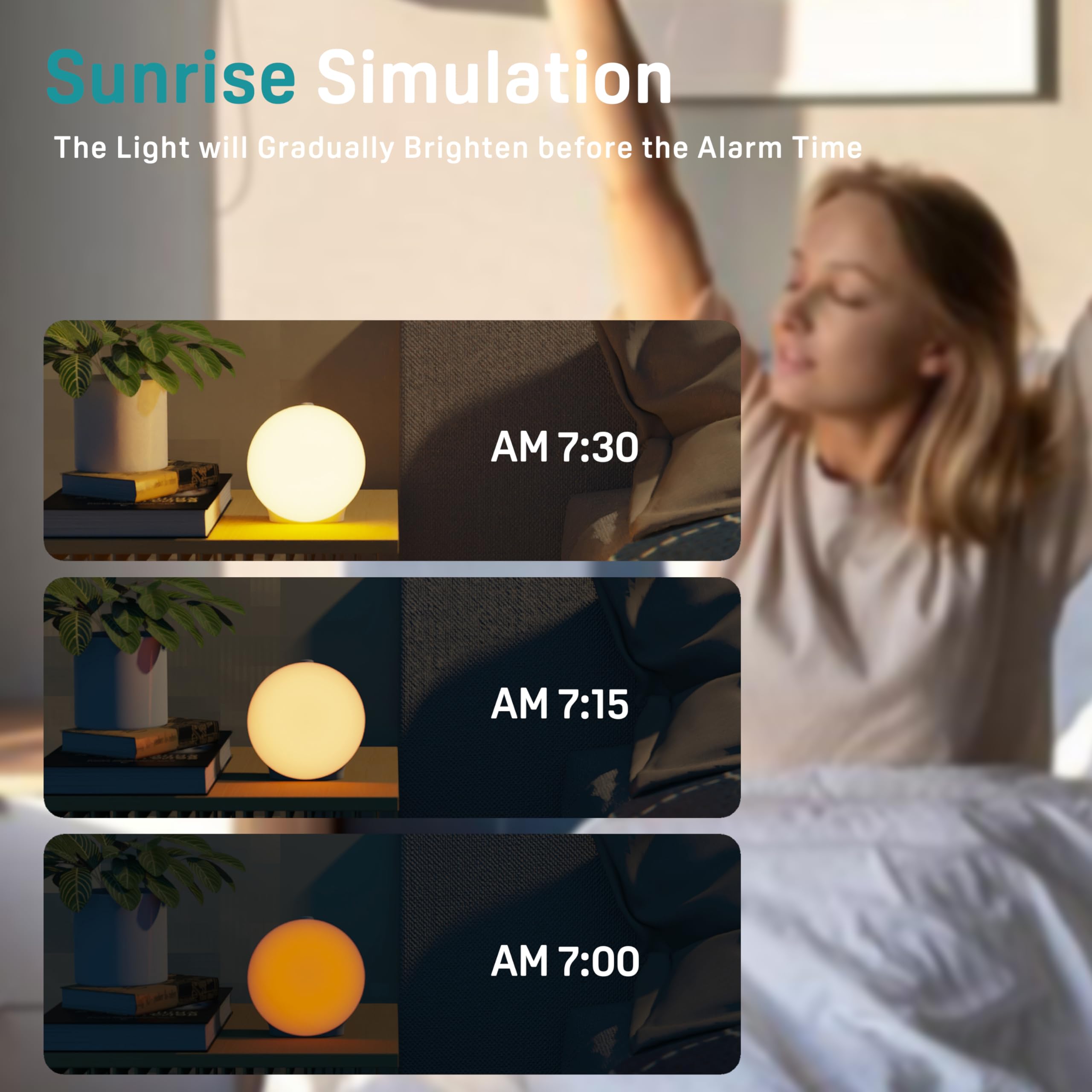 JALL Wake Up Light Sunrise Alarm Clock for Kids, Heavy Sleepers, Bedroom, White Noise Sound Machine with 17 Nihgt Lights, 25 Soo