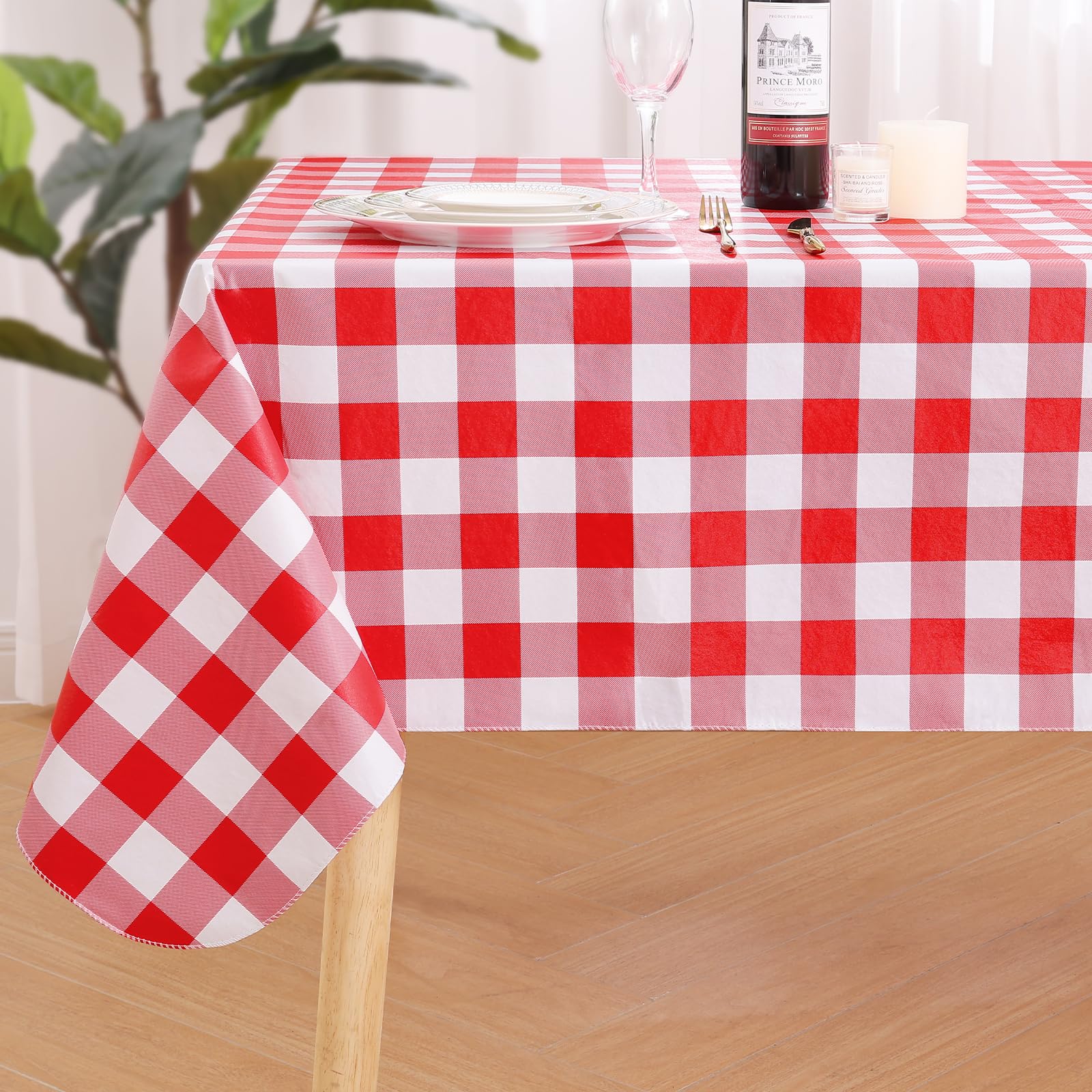 Misaya Rectangle Waterproof Vinyl Table Cloth, Buffalo Flannel Backed Tablecloth, Wipeable Plastic Table Cover For Dinner, Picni