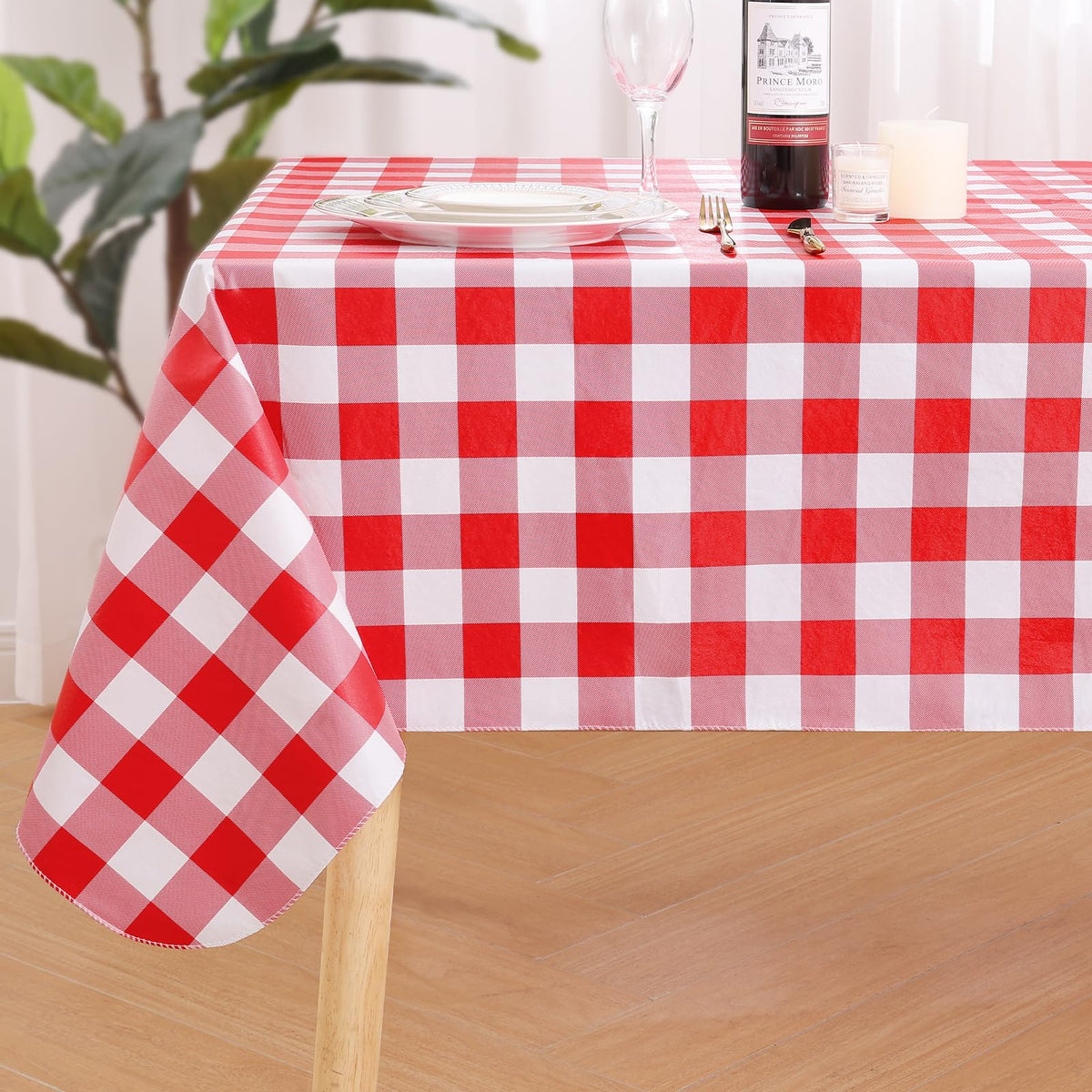 Misaya Rectangle Waterproof Vinyl Table Cloth, Buffalo Flannel Backed Tablecloth, Wipeable Plastic Table Cover For Dinner, Picni