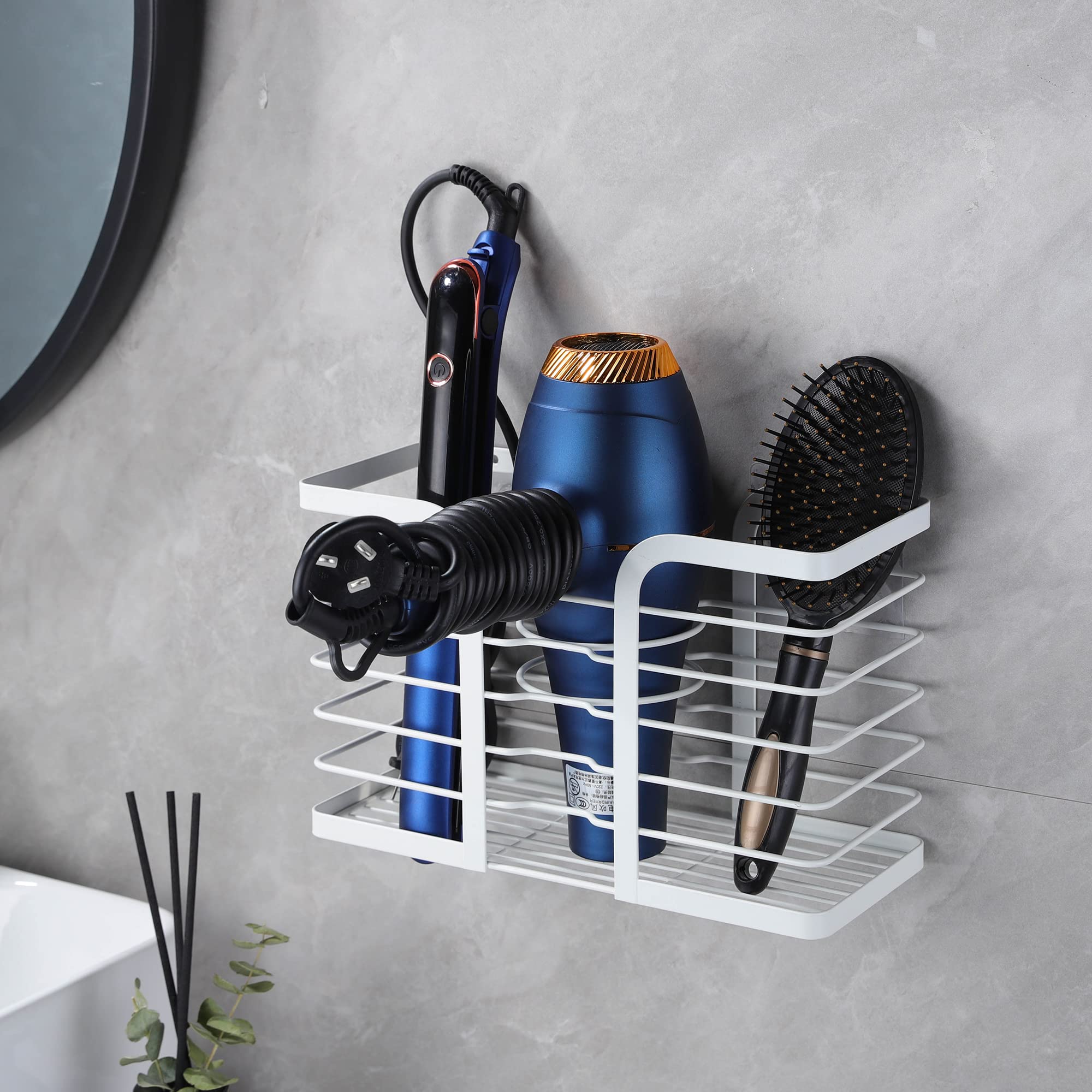 YIGII Hair Dryer Holder Adjustable Height - Hair Tool Organizer White Bathroom Organizer Hot Styling Tools Storage for Hair Dryer  Flat Iron  Curling Iron  Hair Straightener
