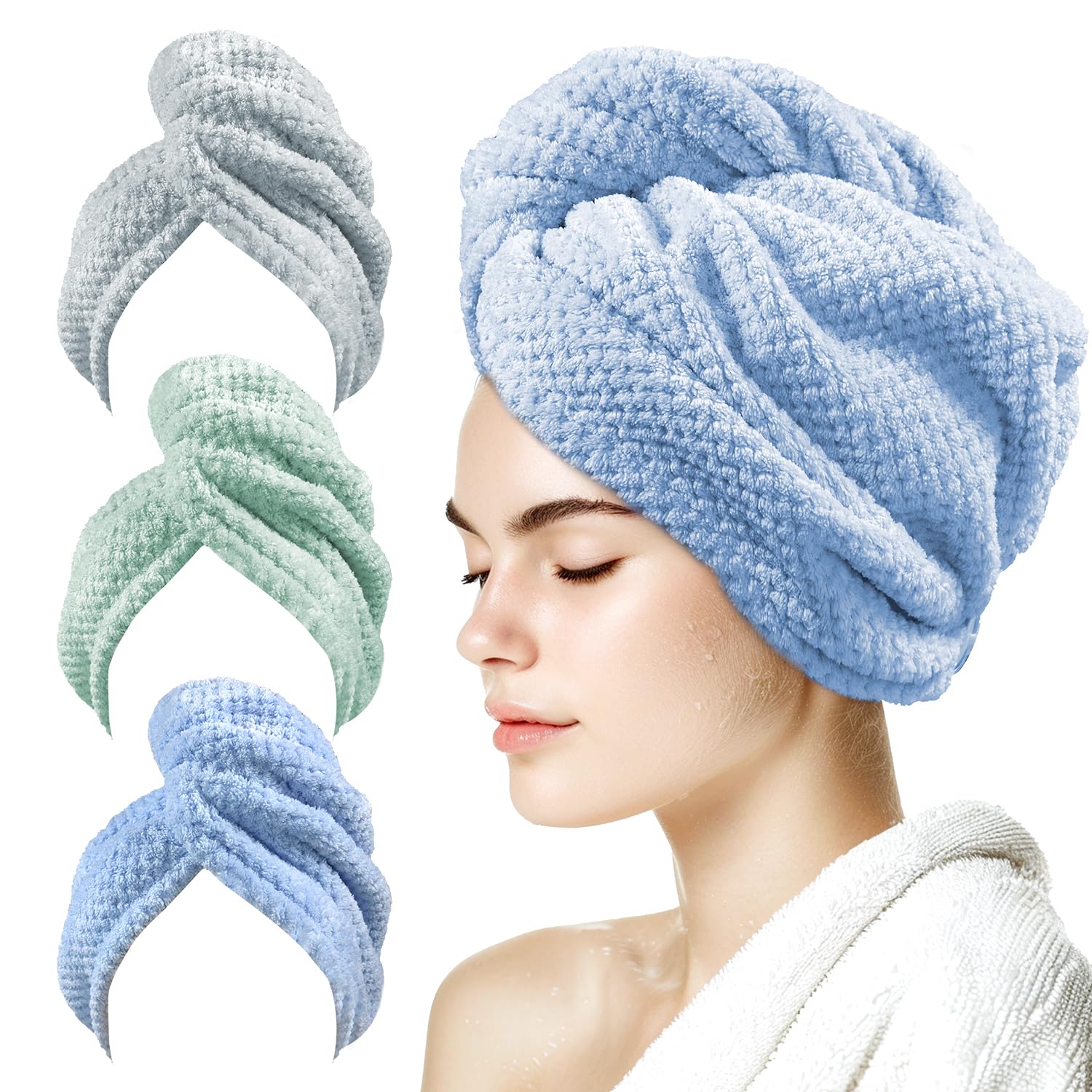 my novel things 3 Pack Hair towel wrap for women, 25.4'' x 9.8'' Microfiber Hair Towel, Super Absorbent Hair Towel Wrap, Quick D