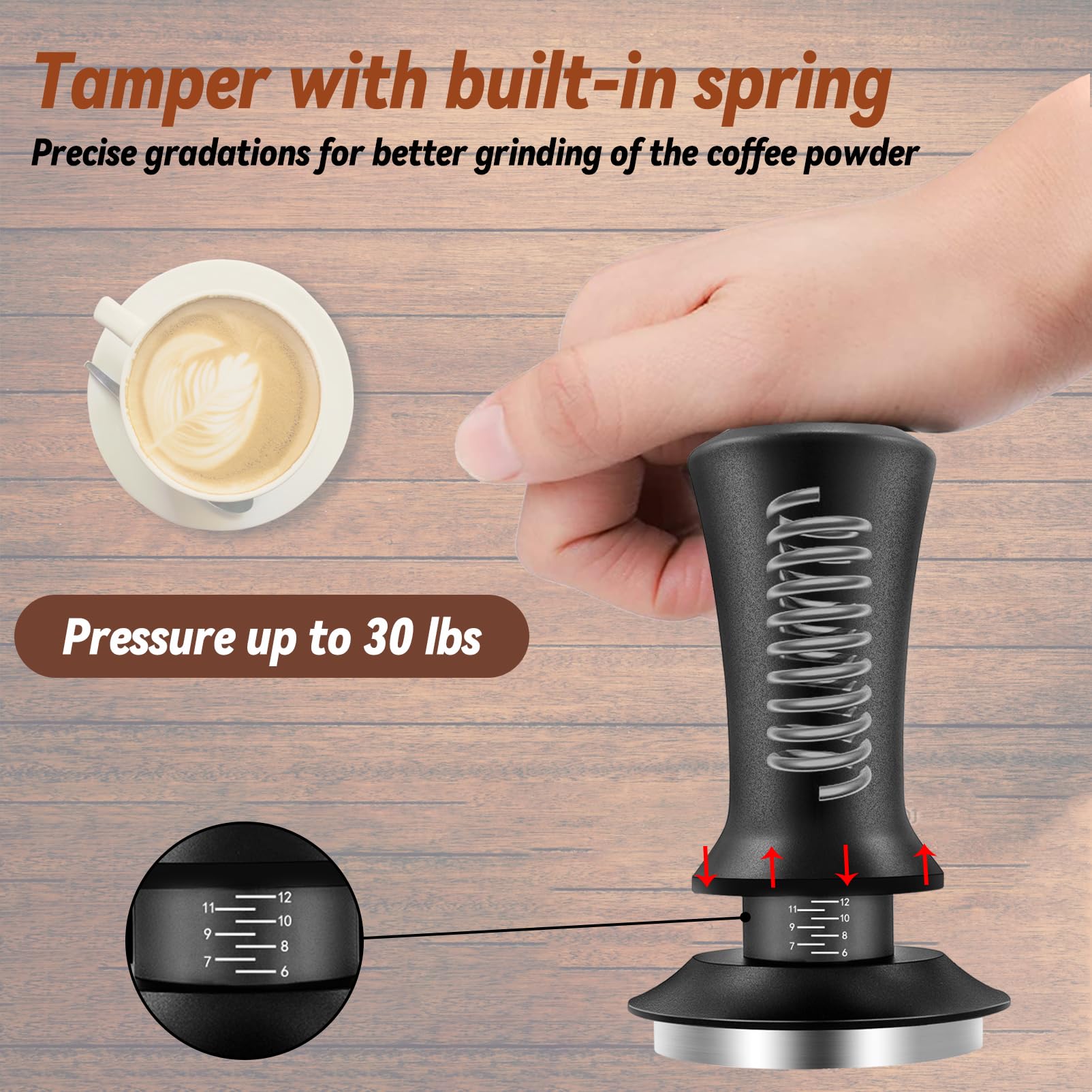 Espresso Hand Tamper 51Mm, Coffee Tamper With Wdt Tool Calibrated Spring Loaded, Hand Tampers With Silicone Mat, 100% Flat Stain