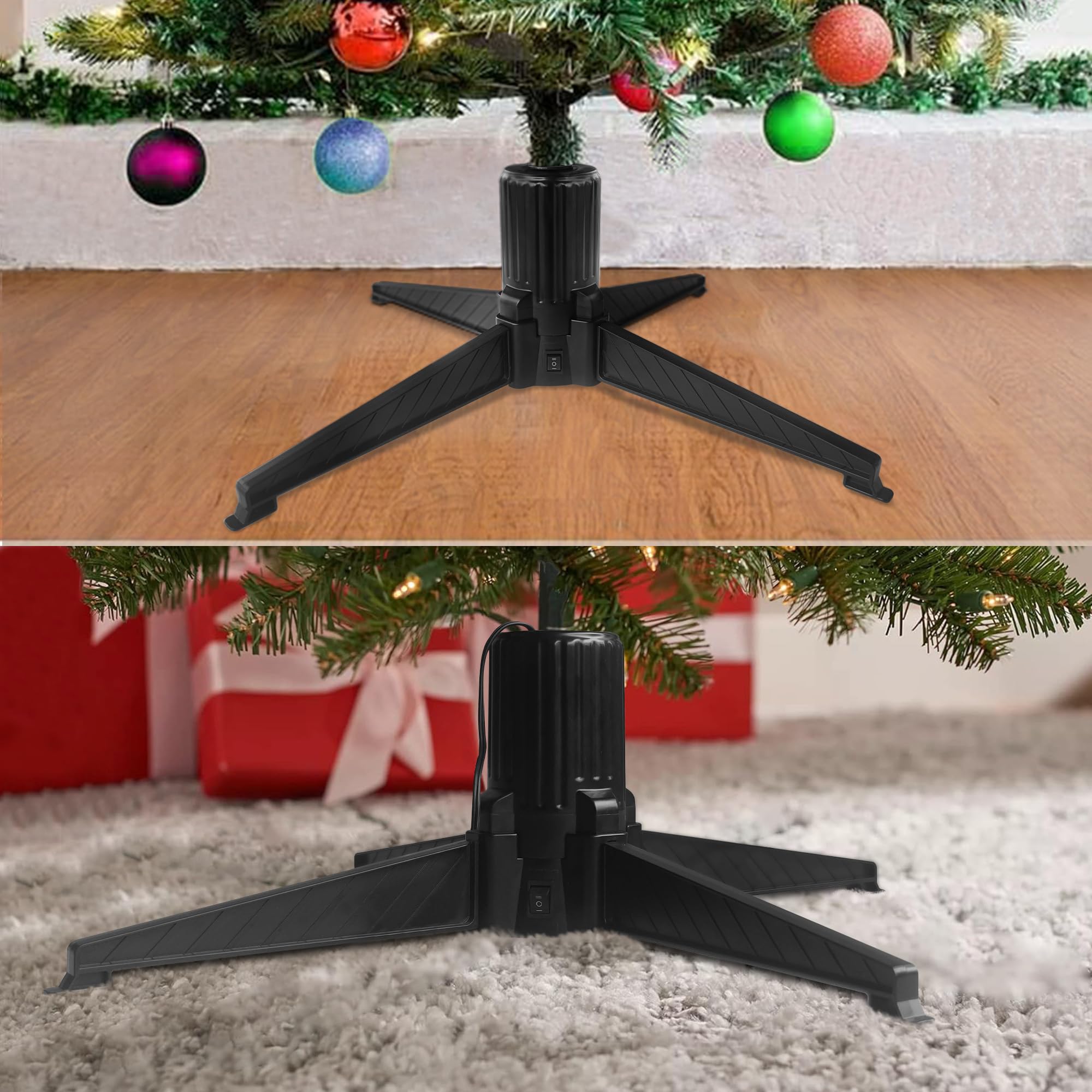 Stright 360 Degree Rotating Christmas Tree Stand, Revolving Artificial Tree Base for Tree Up to 7.5FT, Spinning Christmas Tree S