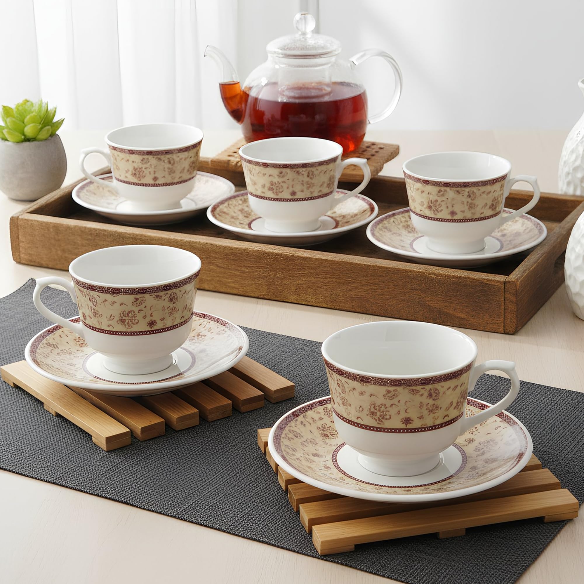 U.P.C. Toughened Glass Cup With Saucer Set Of 12 Pcs (SCup White20)