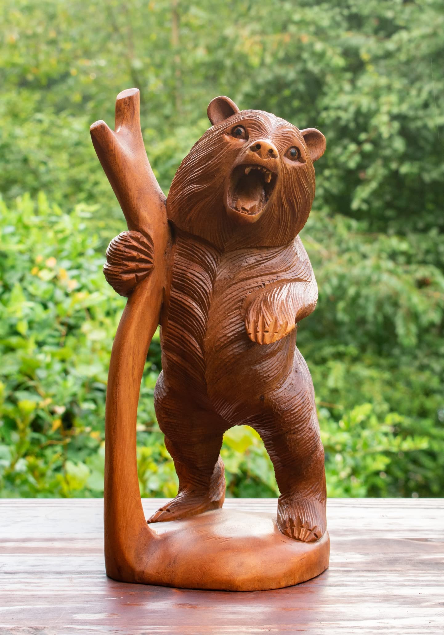 G6 Collection 12 Wooden Hand Carved Grizzly Bear in a Tree Statue Handcrafted Handmade Figurine Sculpture Art Rustic Lodge Cabin