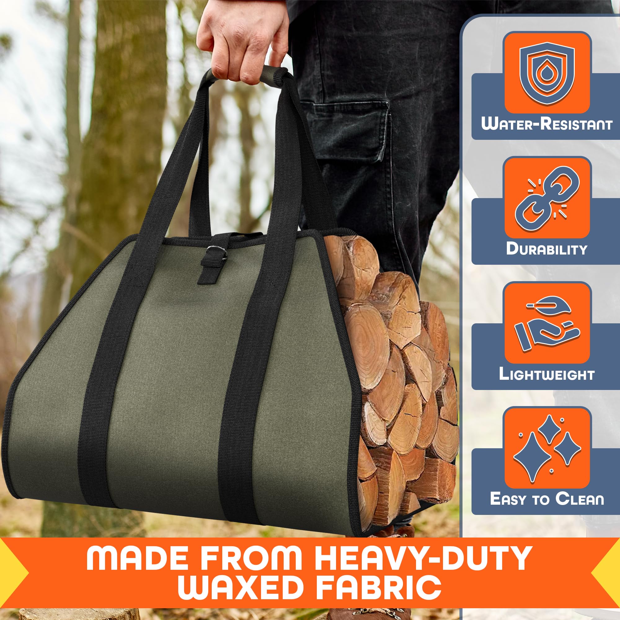 Waxed Wood Carrier For Firewood - 39.4X18.5 Fire Logs Fireplace Holder Log Carrier For Firewood Fireplace Wood Holder Indoor Fir