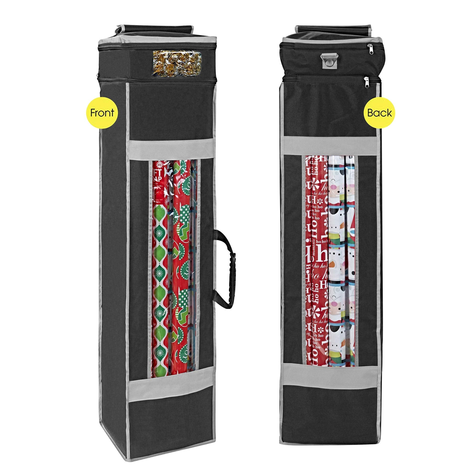 Propik Holiday Wrapping Paper Storage Organizer Bag With Pocket And Handles Including Hanging Loop Heavy Duty Material With Clea