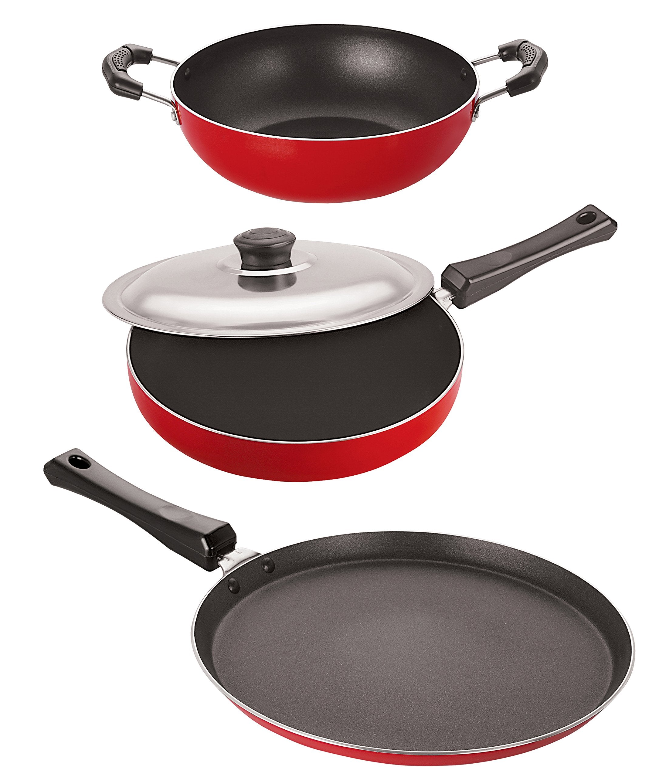 Nirlon Chemical Free 3 Piece NonStick Coated Kitchenware Combo Set, 2.6Mm_Ft12_Fp13_Kd10
