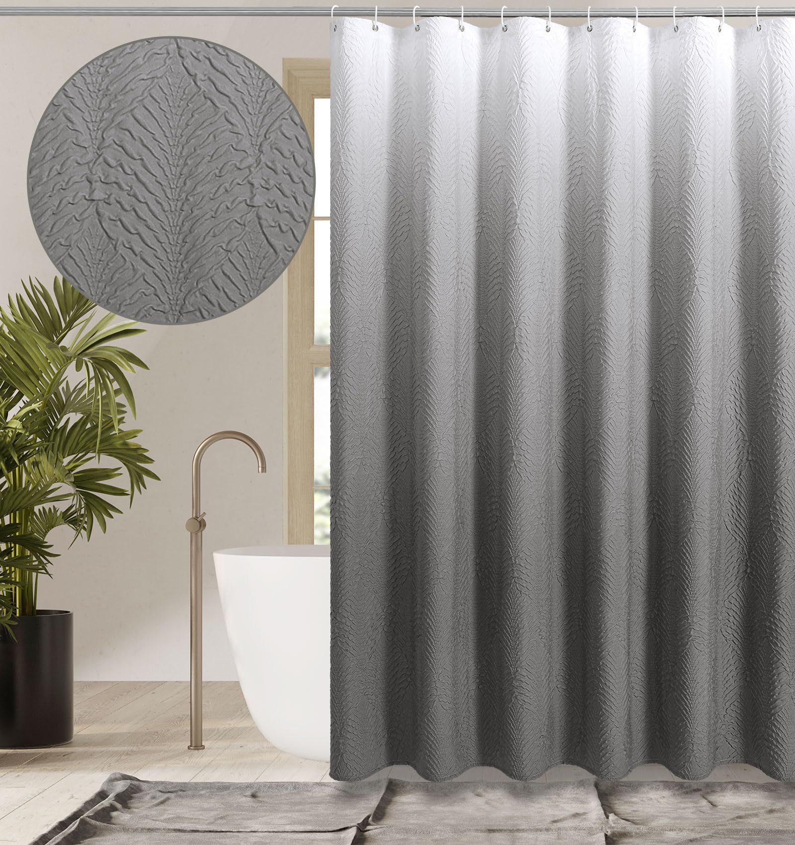 Gibelle Ombre Grey Shower Curtain For Bathroom, 3D Embossed Textured Fabric Shower Curtain, Modern Farmhouse Chic Soft Cloth Sho