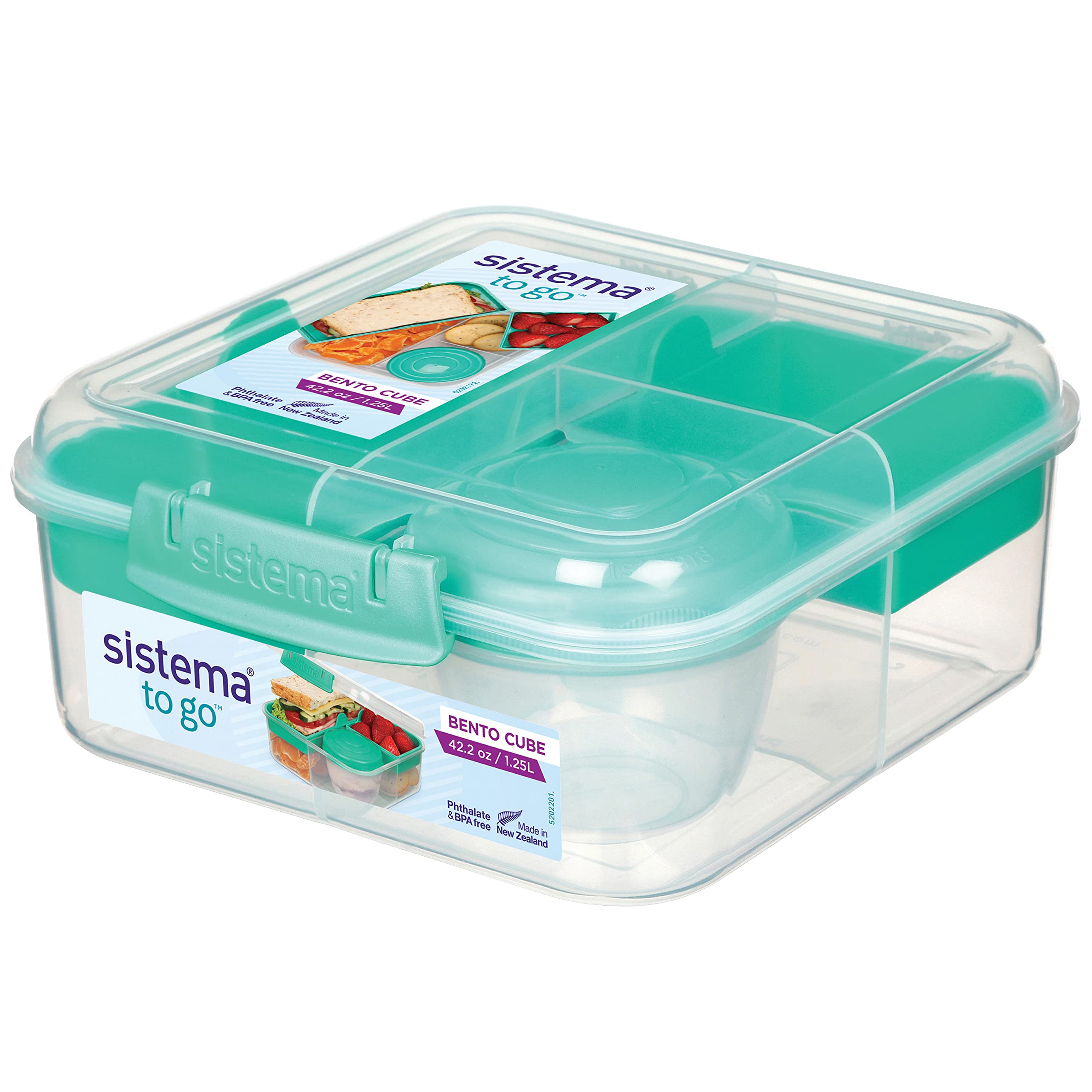 Sistema Bento Box Lunch Box With 3 Compartments, 2 Removable Trays, And Salad Dressing Container, Dishwasher Safe, Color May Var
