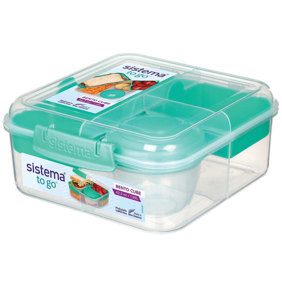 Sistema Bento Box Lunch Box With 3 Compartments, 2 Removable Trays, And Salad Dressing Container, Dishwasher Safe, Color May Var