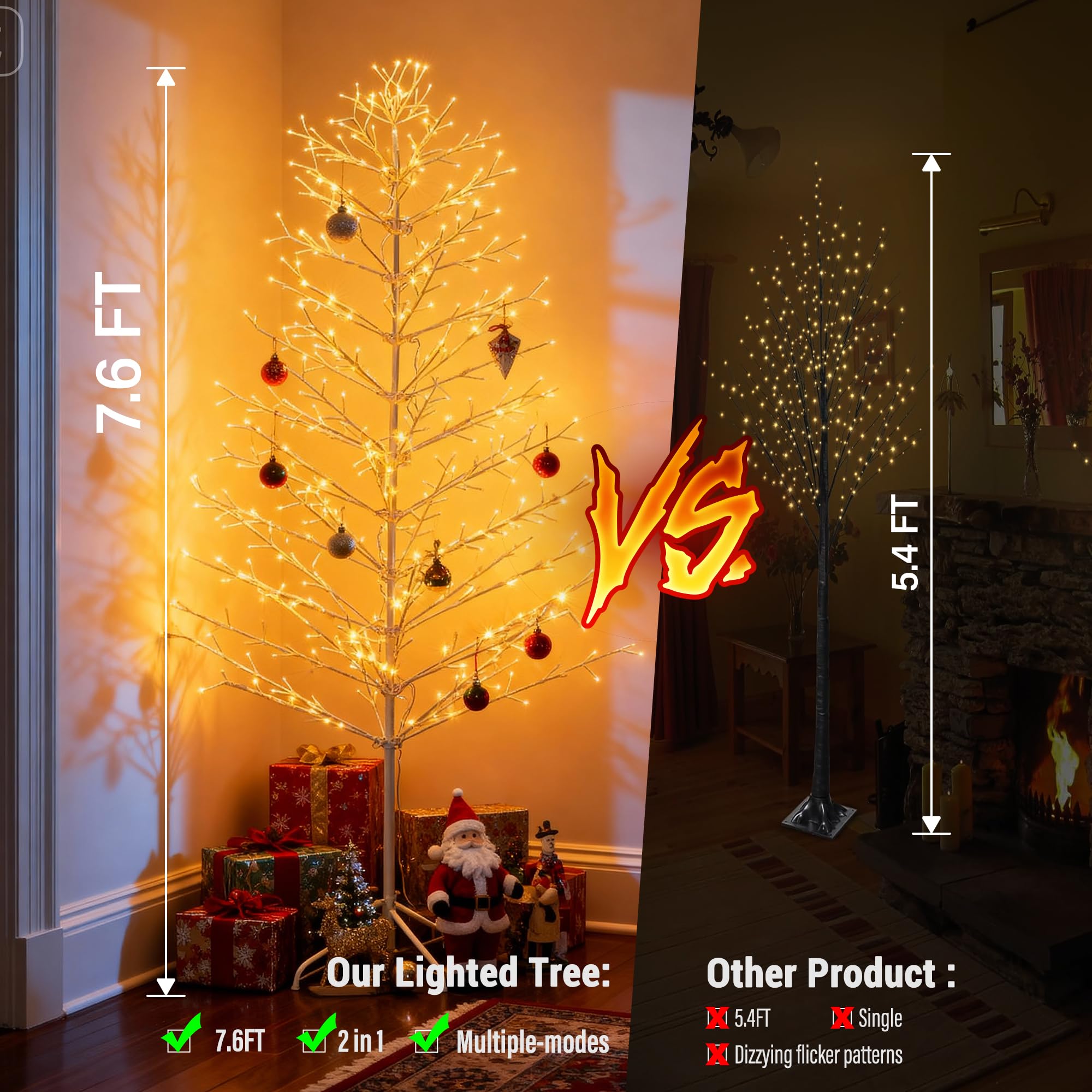 Joomer Christmas Tree Light Outdoor,7.6FT 540 LED Color Changing Artificial Collapsible Birch Tree Lights with Remote Control Ti