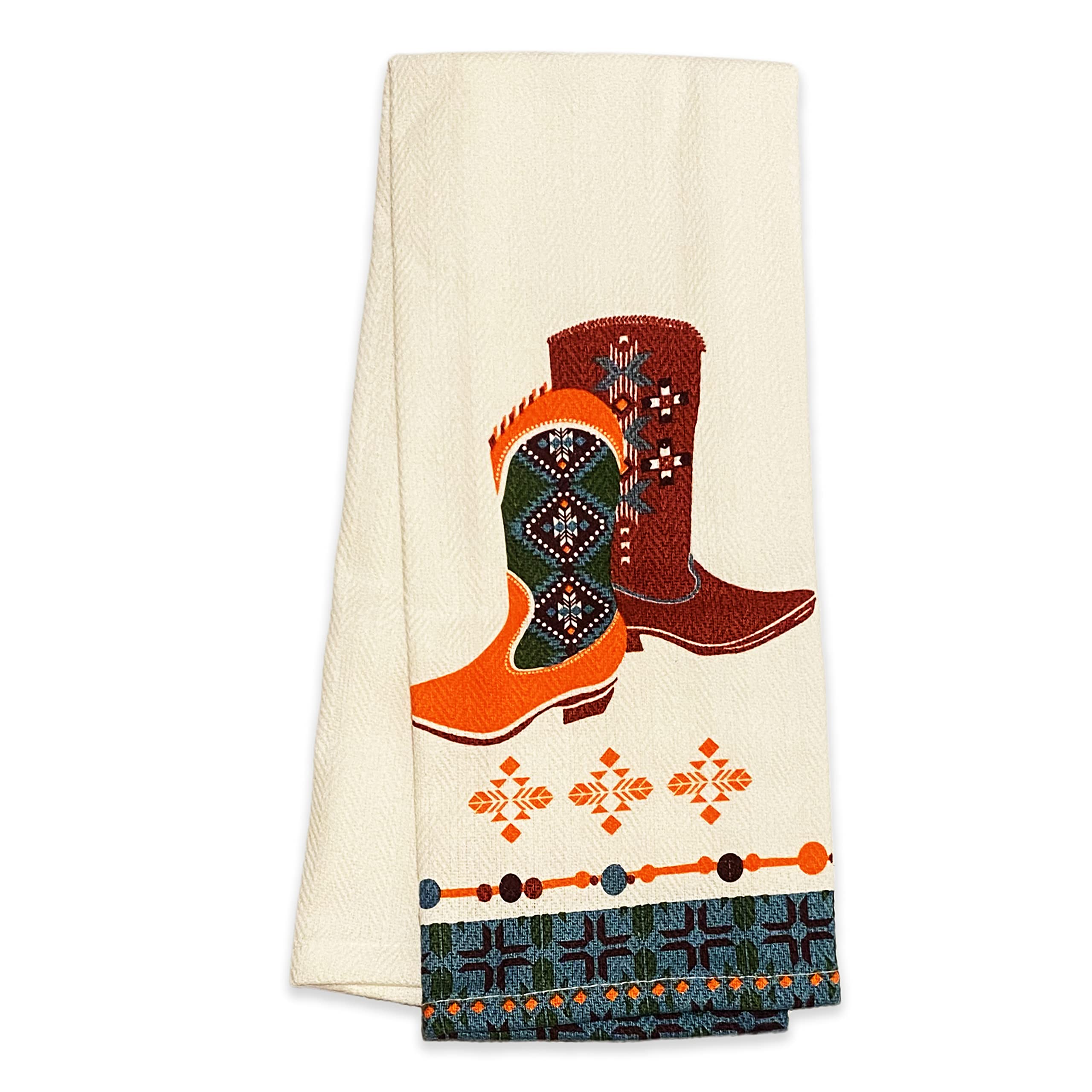 Sonoran Souvenirs Southwestern Cowboy Boots Kitchen Hand Towel (16'' X 28'') Machine Washable Cloth Tea Towels For Kitchen Diner