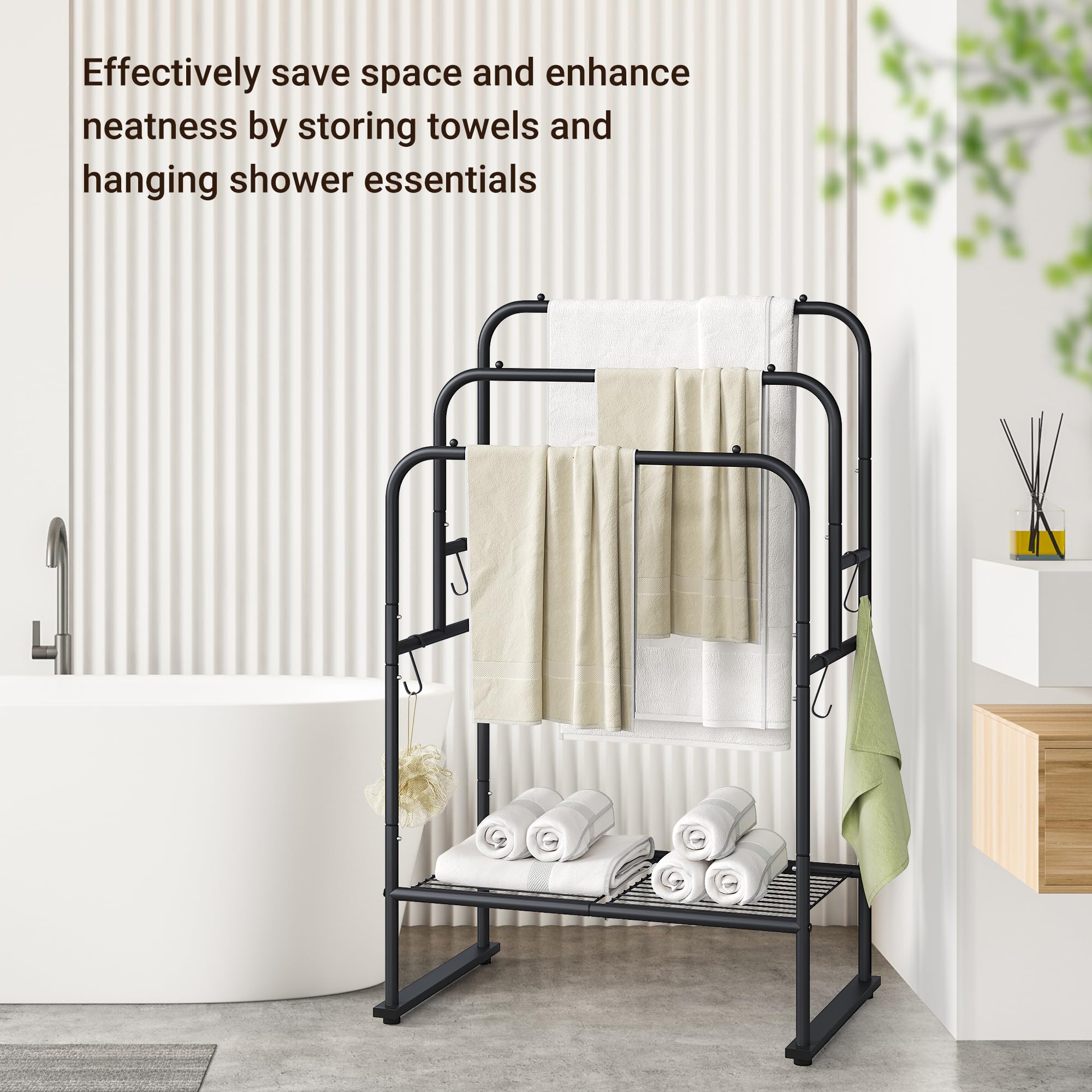 Elyken 40'' Tall Standing Towel Racks, 3 Tier Towel Drying Rack Outdoor, Pool Towel Stand Blanket Holder With Shelf & 4 Removabl