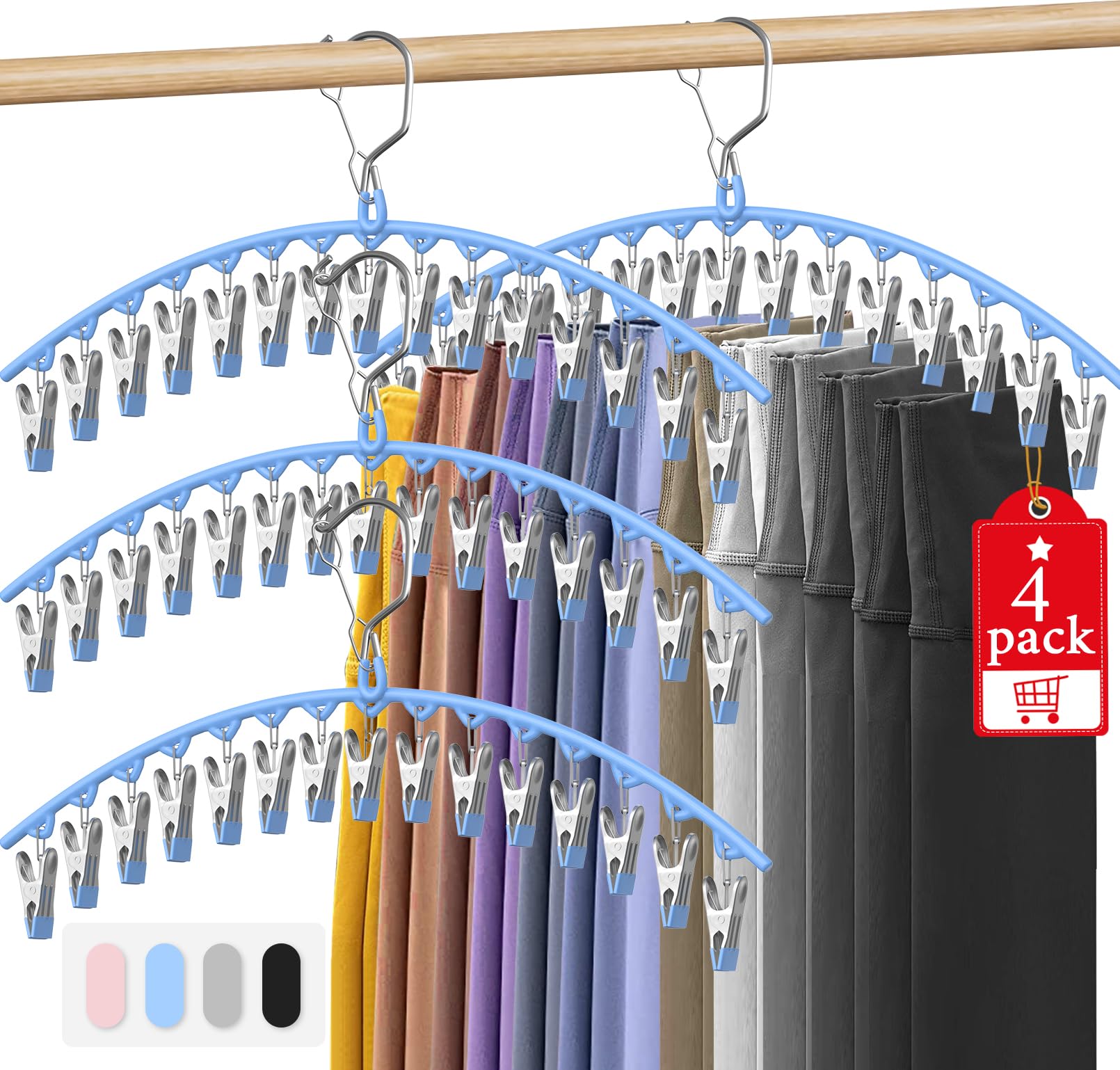 Upgrade Skirt Pants Hangers With Clips, Metal Legging Organizer For Closet With 15 Cilps Holds 60 Leggings/Shorts/Jeans/Skirts P