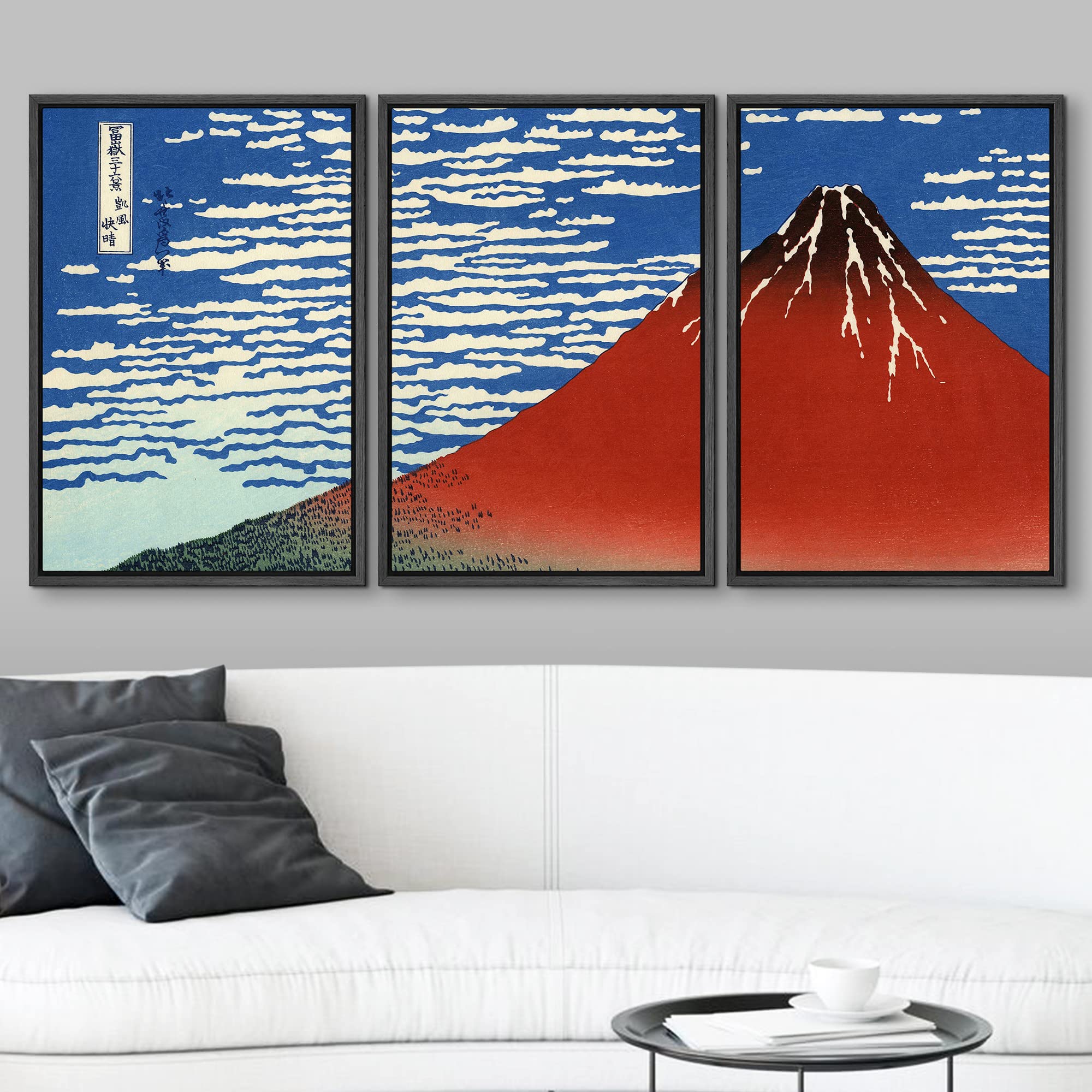 Wall26 Framed Canvas Print Wall Art Set Red Fuji, South Wind, Clear Sky By Hokusai Cultural Historic Oil Painting Fine Art Repro