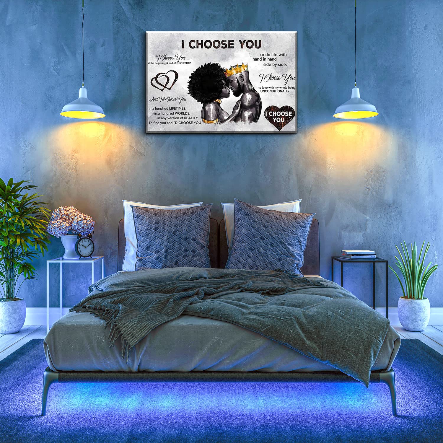 Framed African American Canvas Prints Black Couple I Choose You Poster Black King And Queen Wall Art Afro Black Romantic Couple