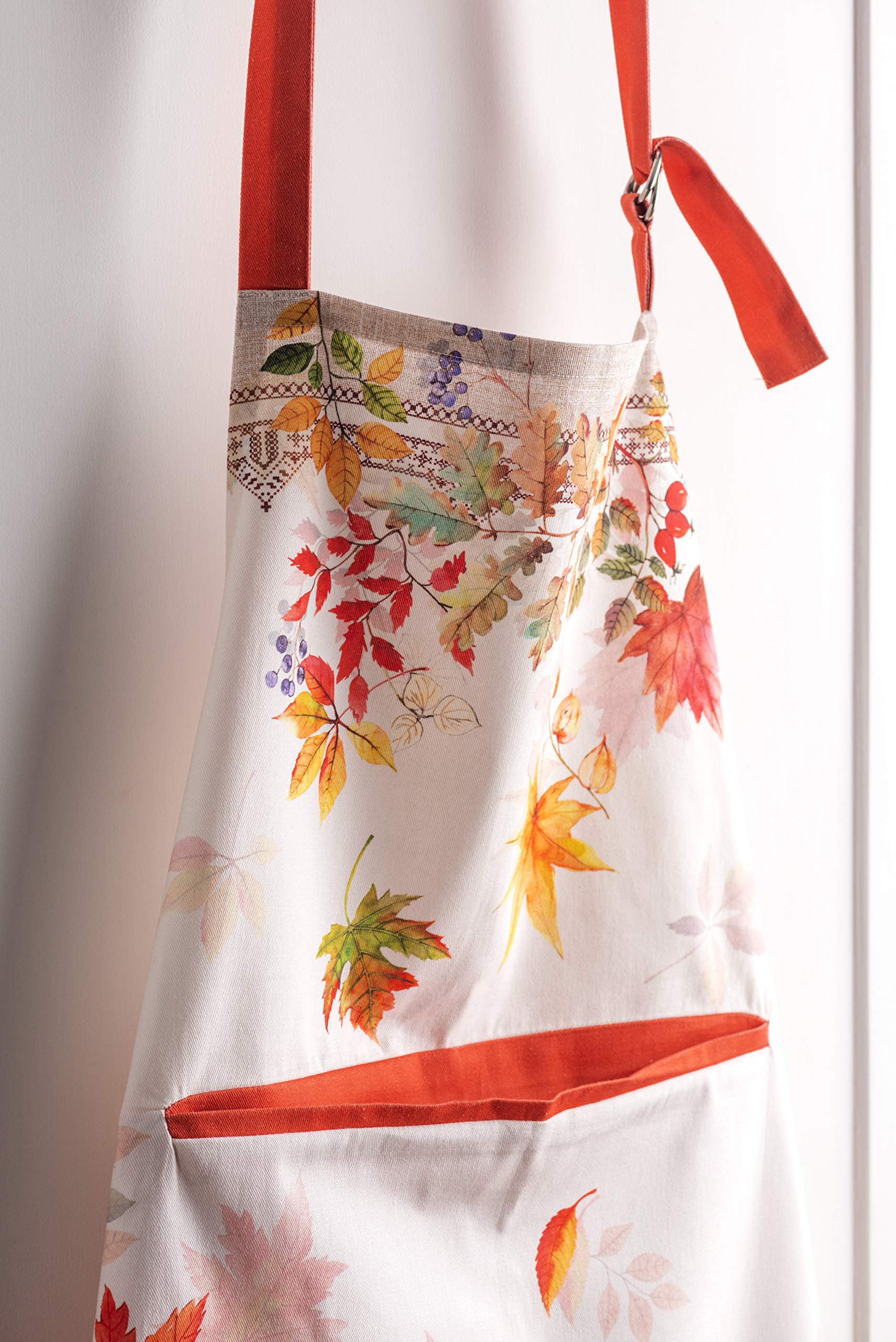 Maison D' Hermine Amarante 100% Cotton 1 Piece Kitchen Apron With An Adjustable Neck & Hidden Centre Pocket With Long Ties For W
